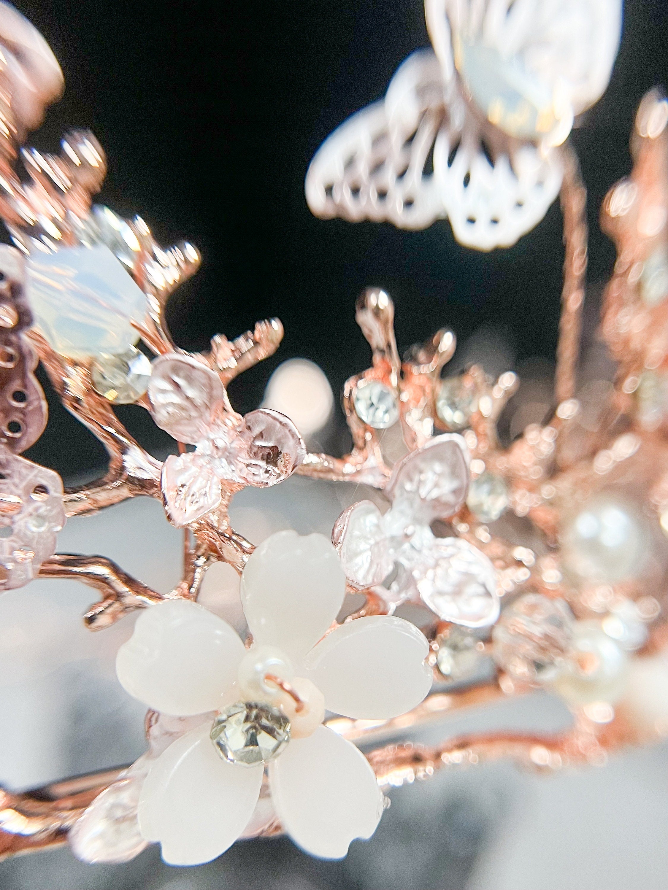 HappyJewelryWorld Rose Gold Tiara With Butterfly and Crystal