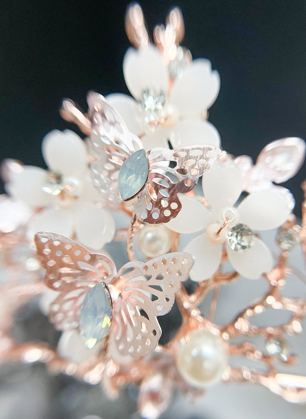 HappyJewelryWorld Rose Gold Tiara With Butterfly and Crystal