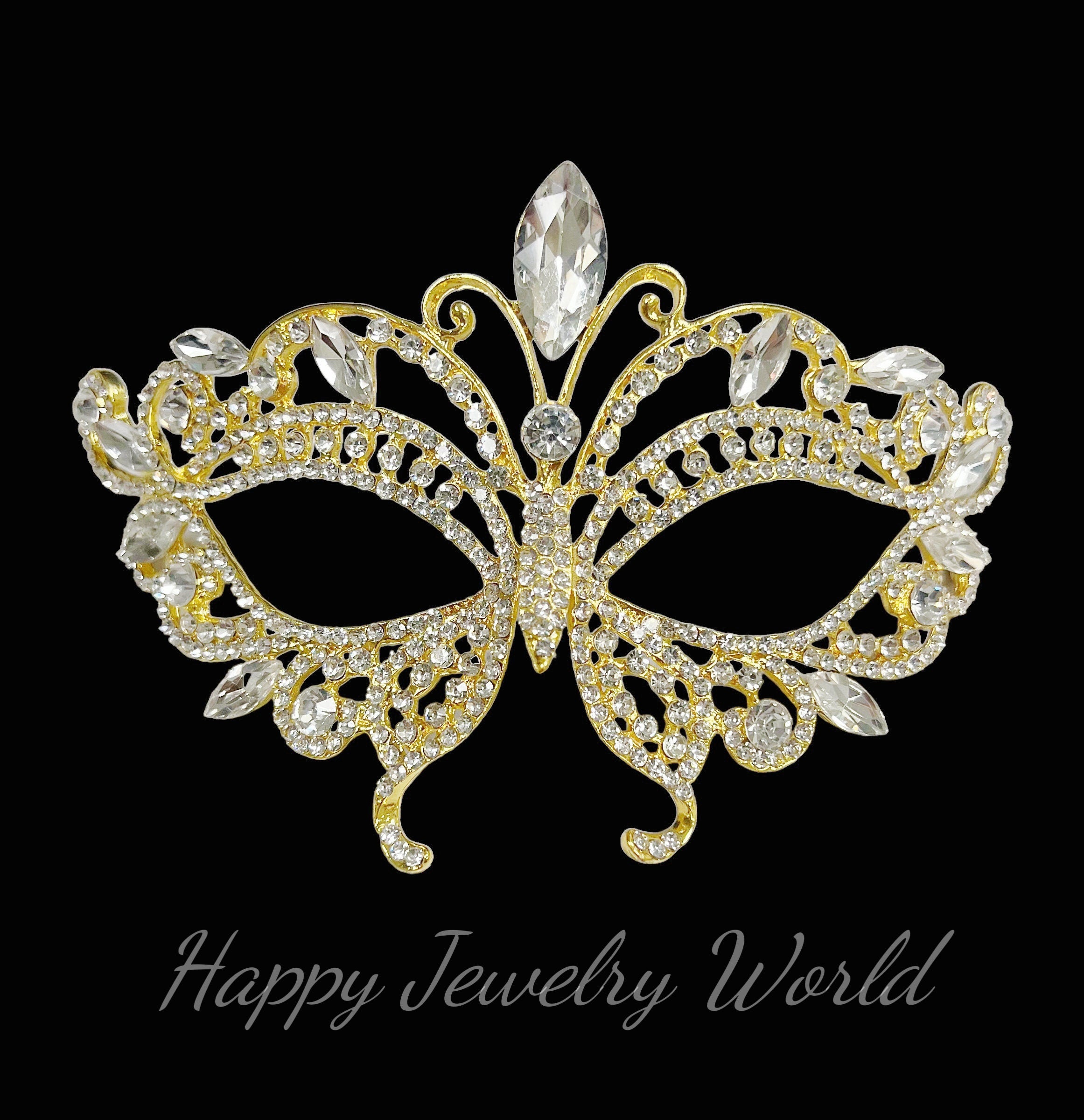 Gold Butterfly Masquerade Mask Rhinestone Crystal Party