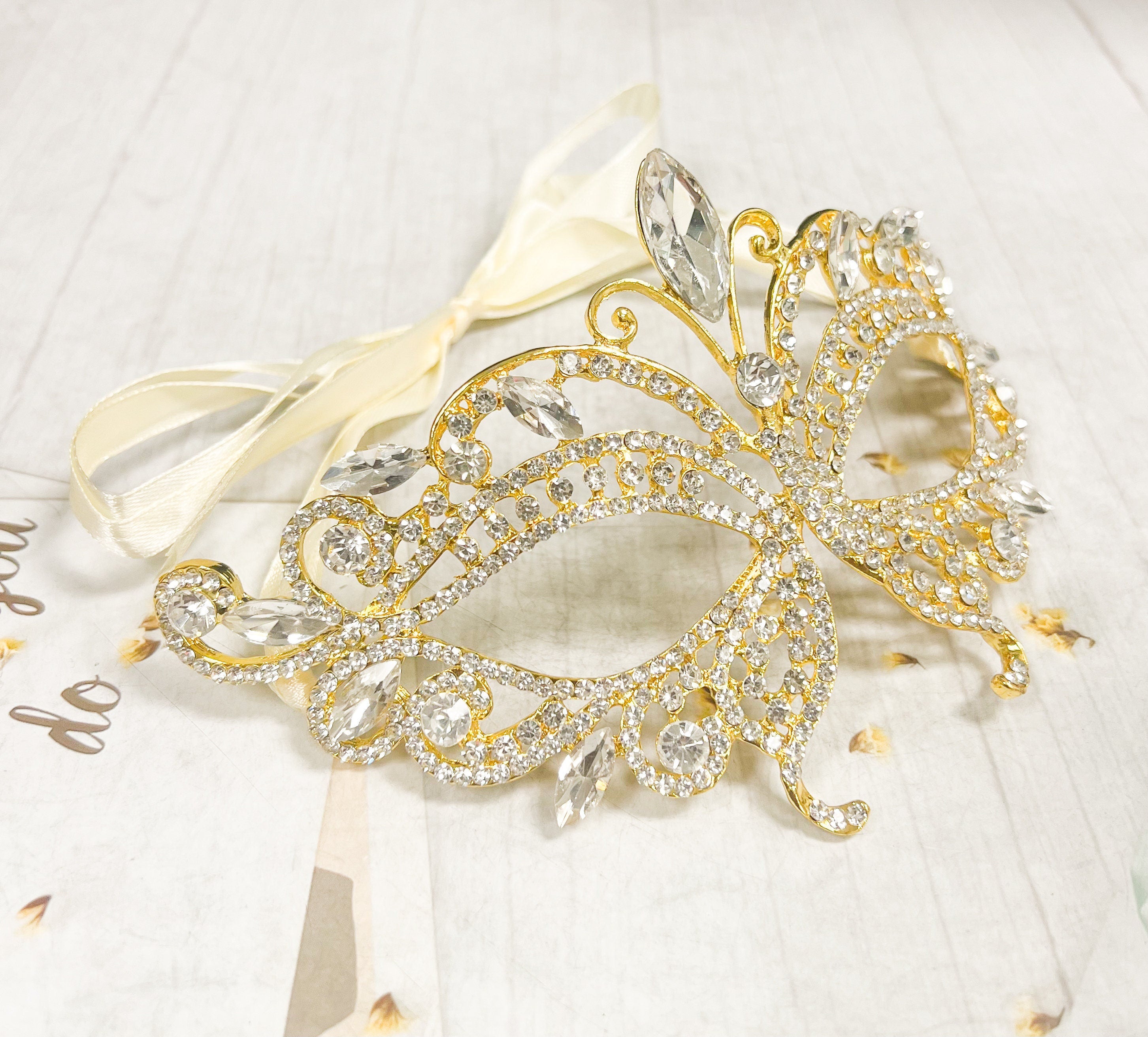 Gold Butterfly Masquerade Mask Rhinestone Crystal Party