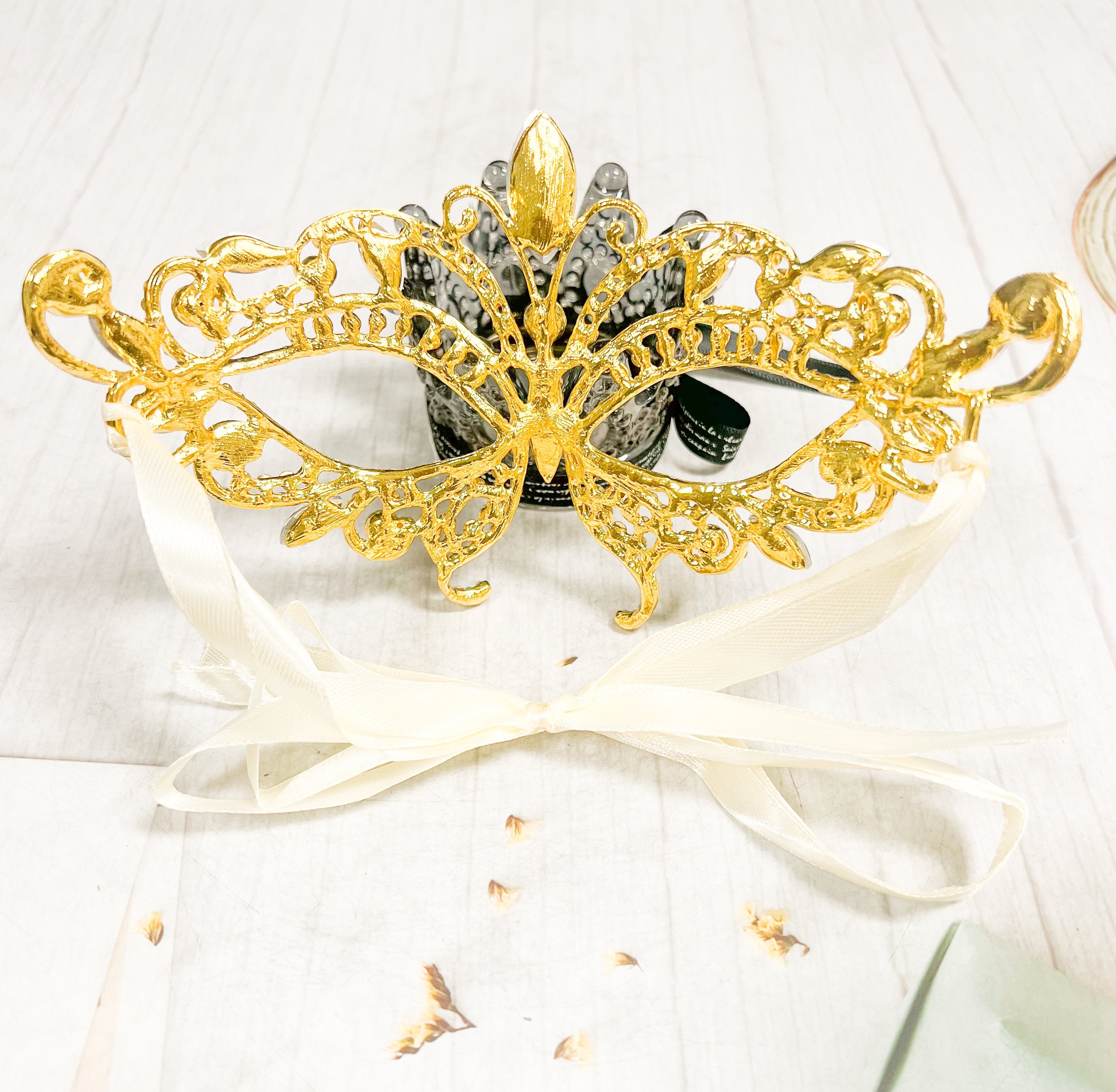 Gold Butterfly Masquerade Mask Rhinestone Crystal Party