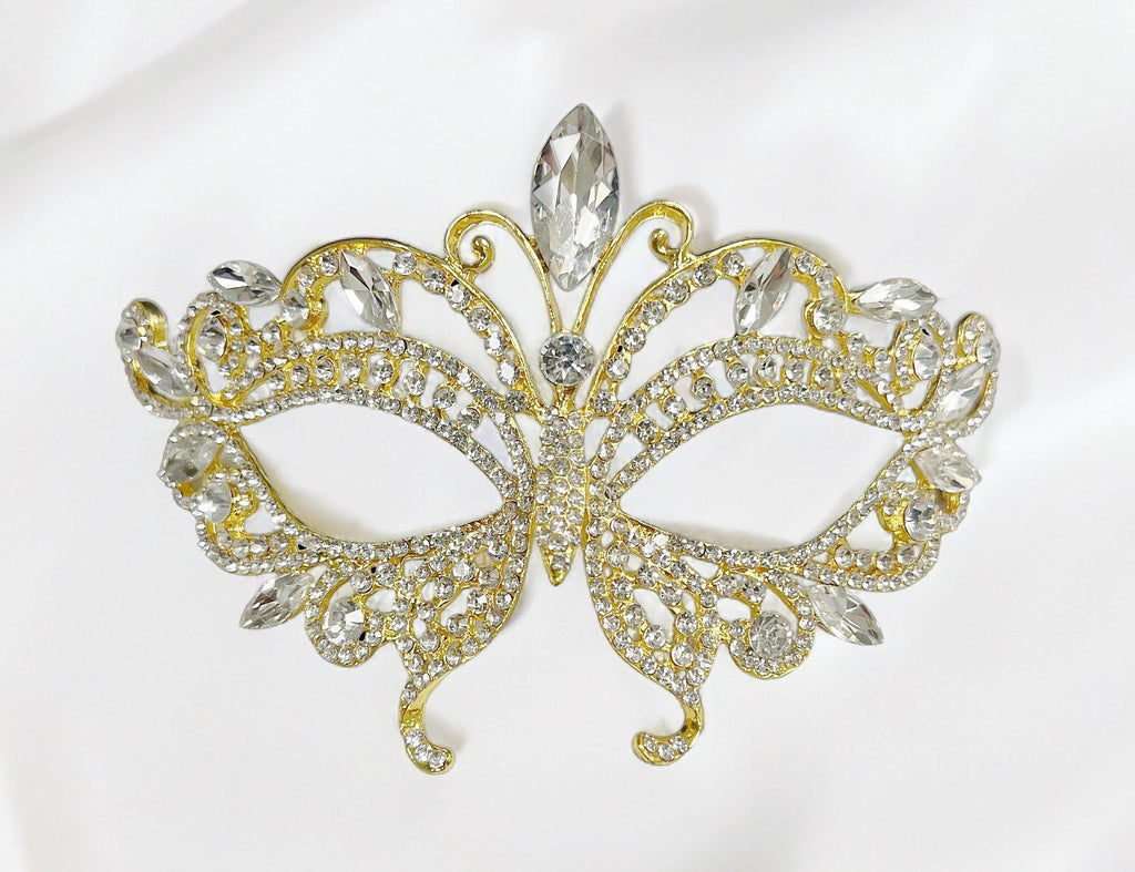 Gold Butterfly Masquerade Mask Rhinestone Crystal Party