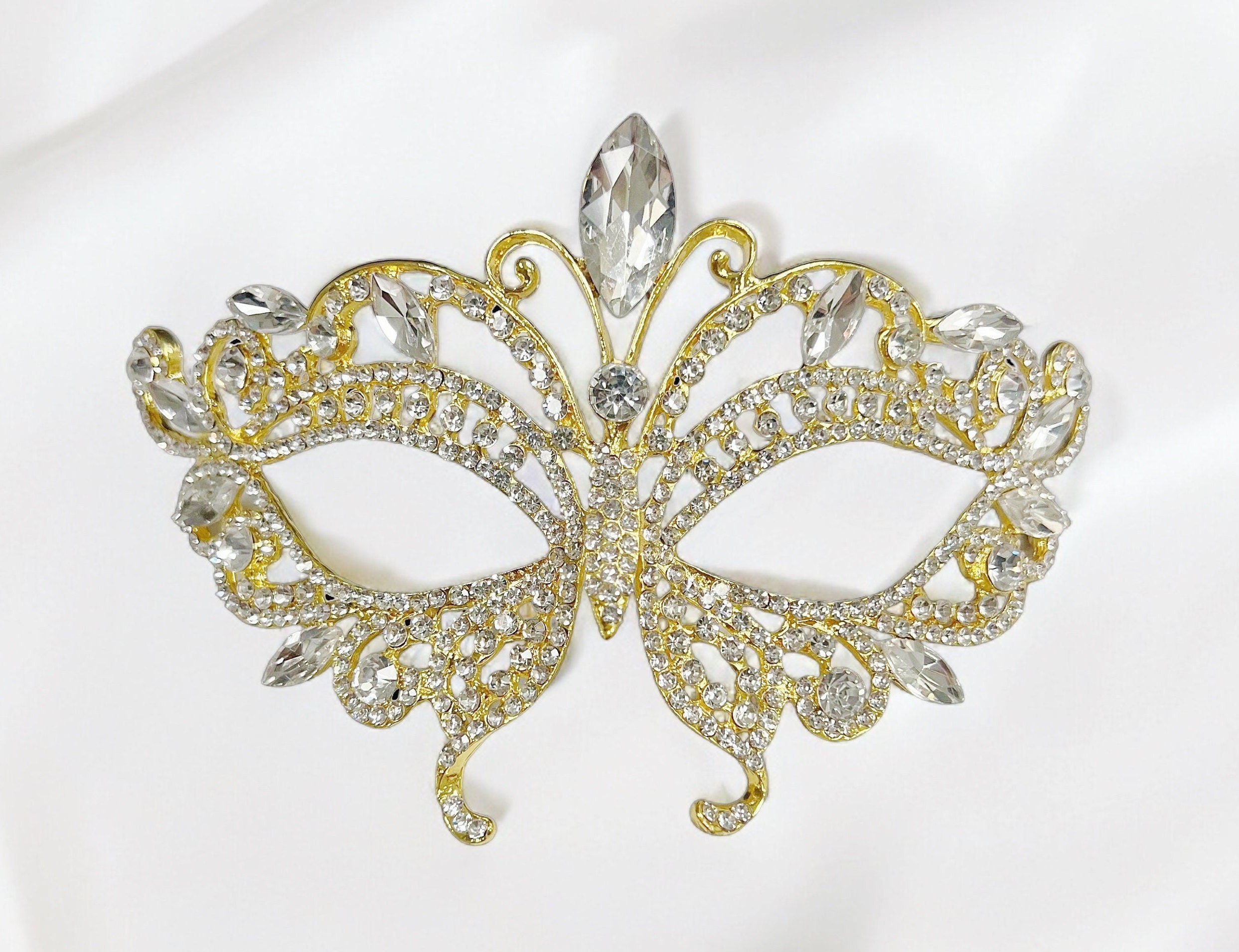 Gold Butterfly Masquerade Mask Rhinestone Crystal Party