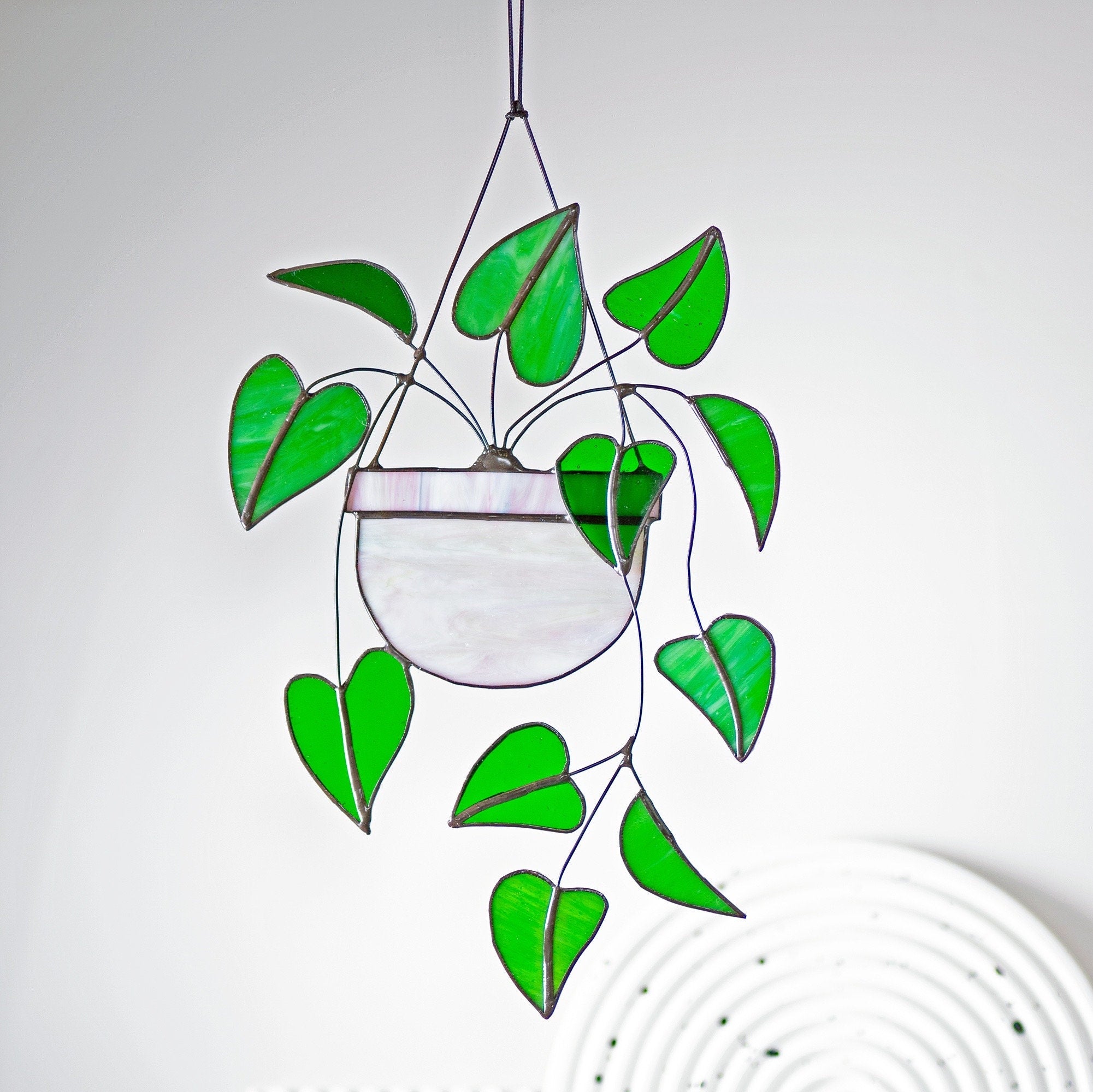 RainLine Heart Leaf Philodendron Stained Glass Hanging Suncatcher 7x10in