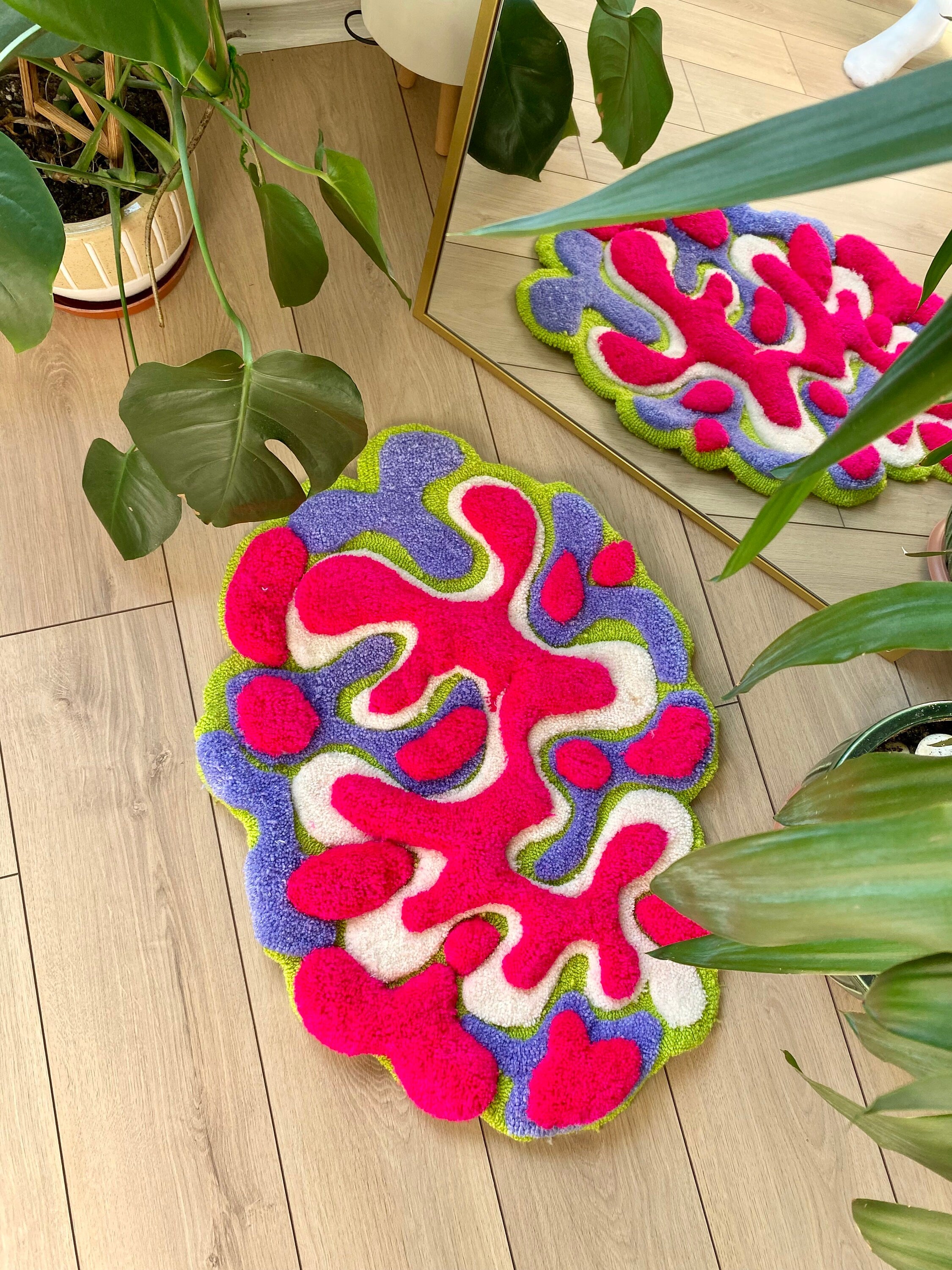 OrnnWorks Coral Abstract 3D Fluffy Handmade Tufted Rug