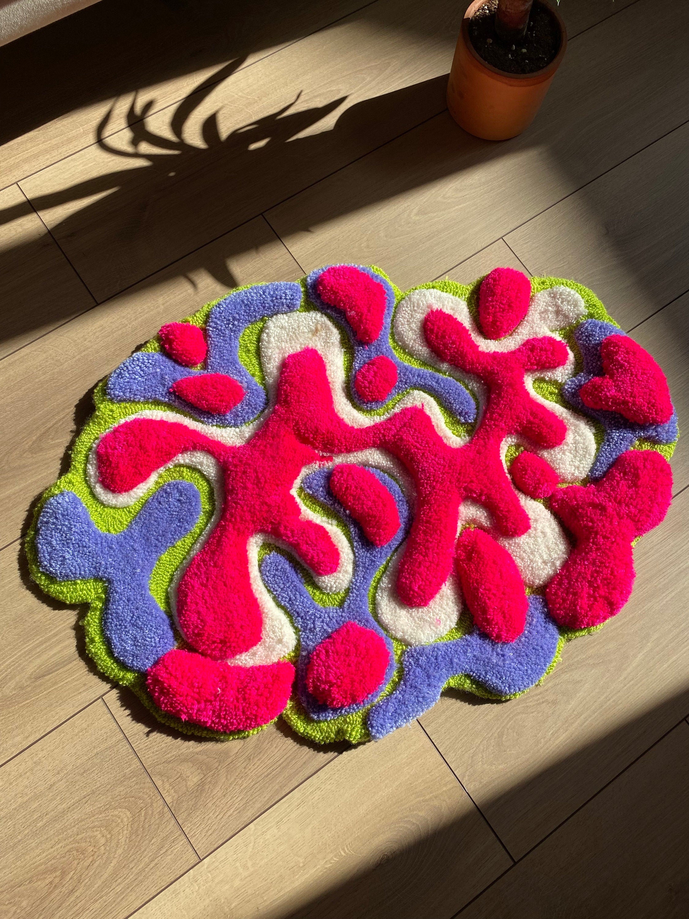 OrnnWorks Coral Abstract 3D Fluffy Handmade Tufted Rug