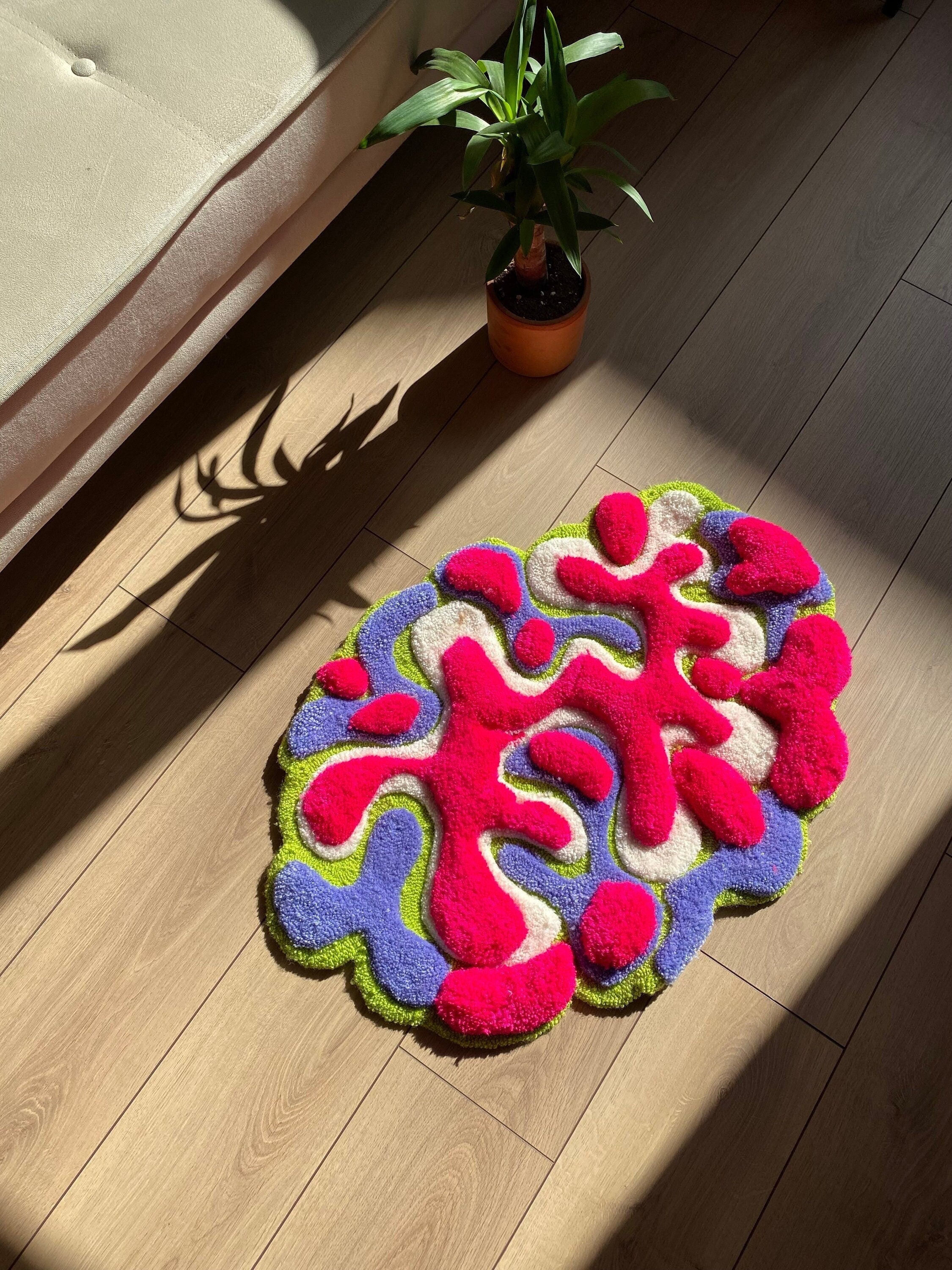 OrnnWorks Coral Abstract 3D Fluffy Handmade Tufted Rug