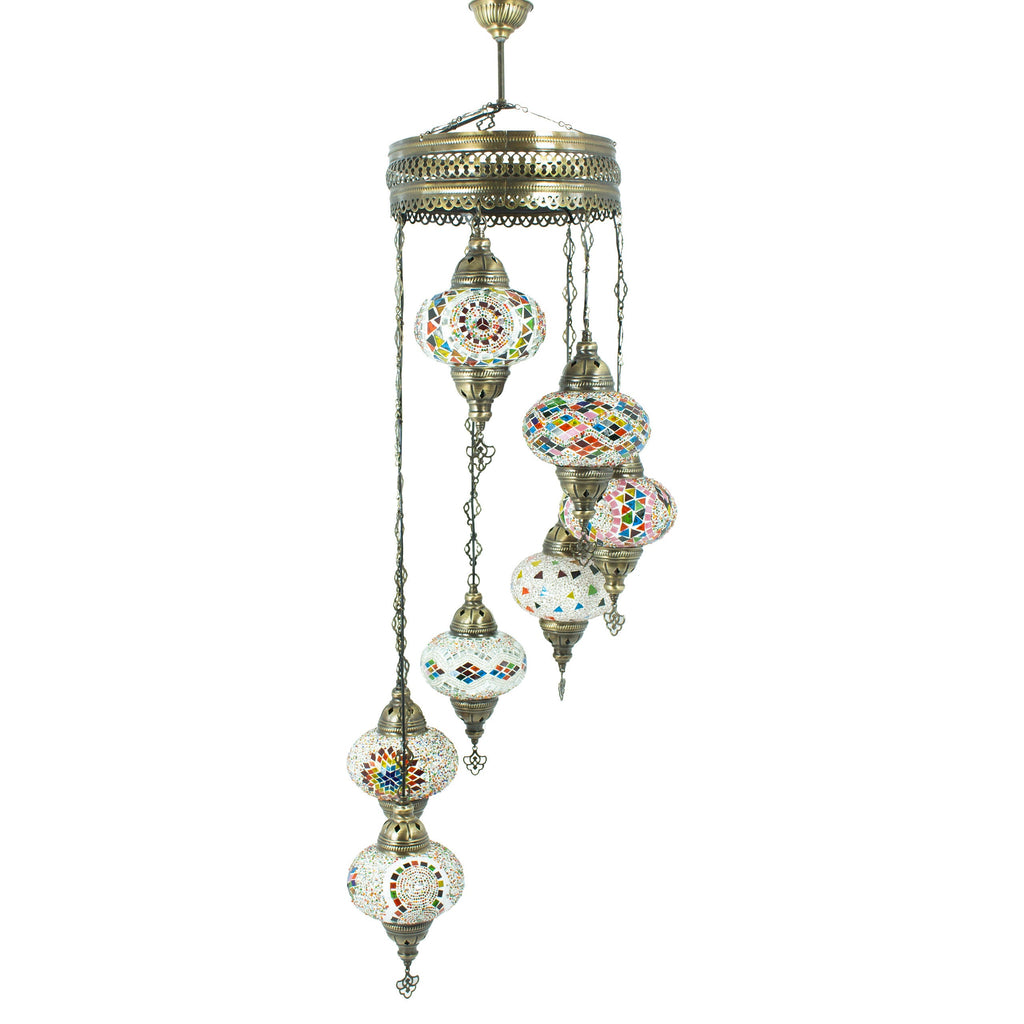 MoslandHome Handmade Turkish Mosaic Chandelier 7 Globe Hanging Lamp