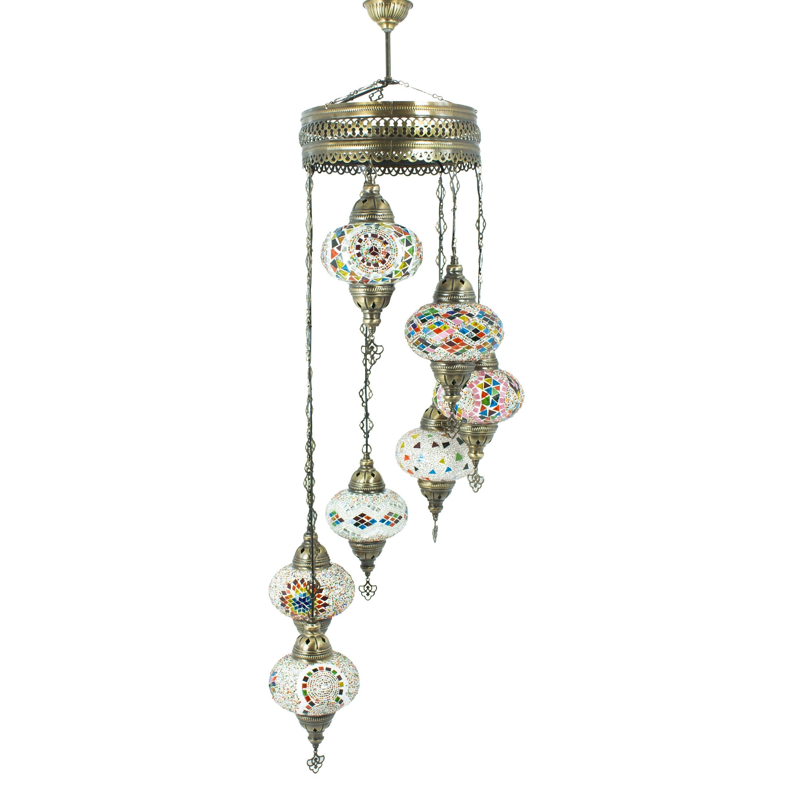 MoslandHome Handmade Turkish Mosaic Chandelier 7 Globe Hanging Lamp
