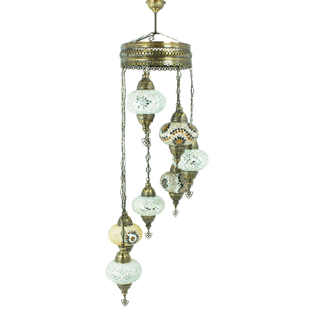 MoslandHome Handmade Turkish Mosaic Chandelier 7 Globe Hanging Lamp