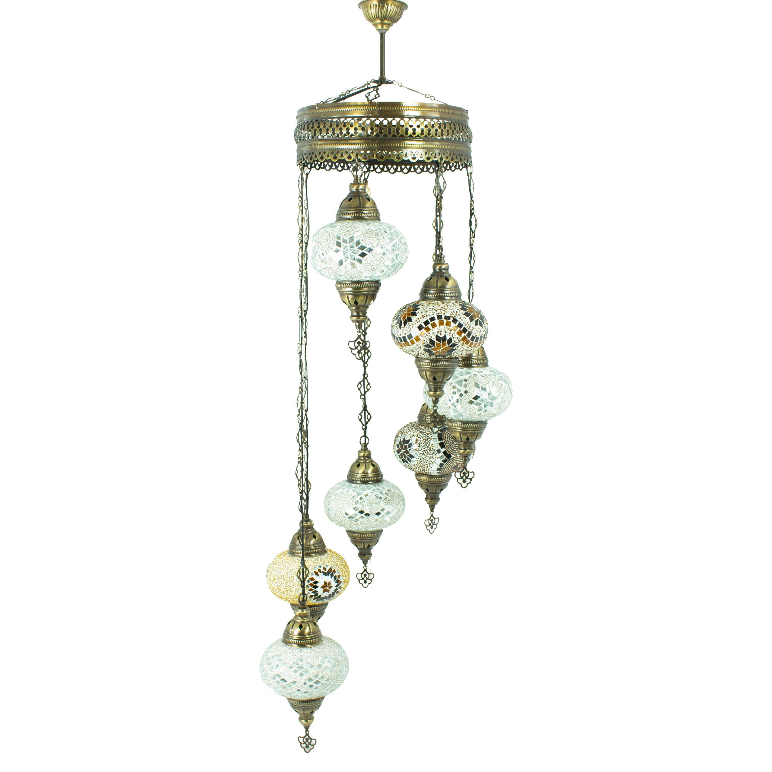 MoslandHome Handmade Turkish Mosaic Chandelier 7 Globe Hanging Lamp