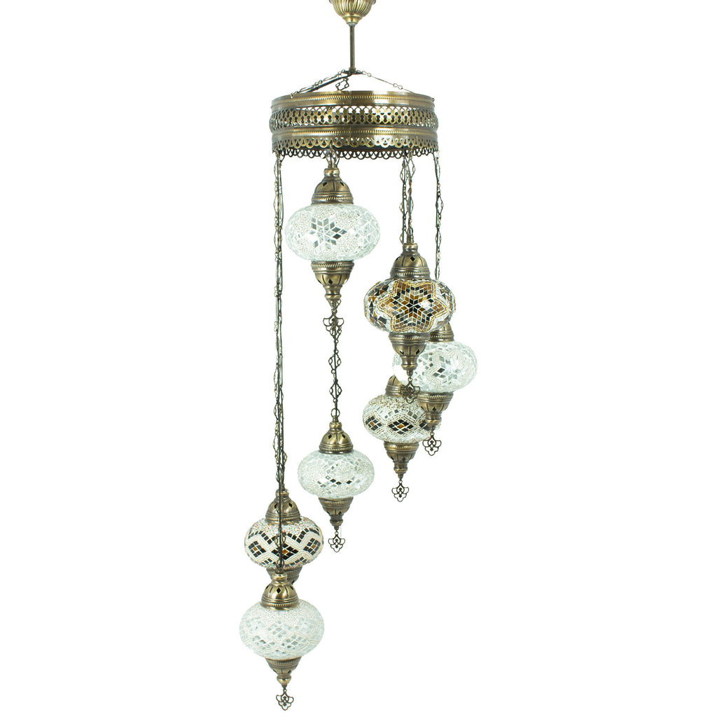 MoslandHome Handmade Turkish Mosaic Chandelier 7 Globe Hanging Lamp