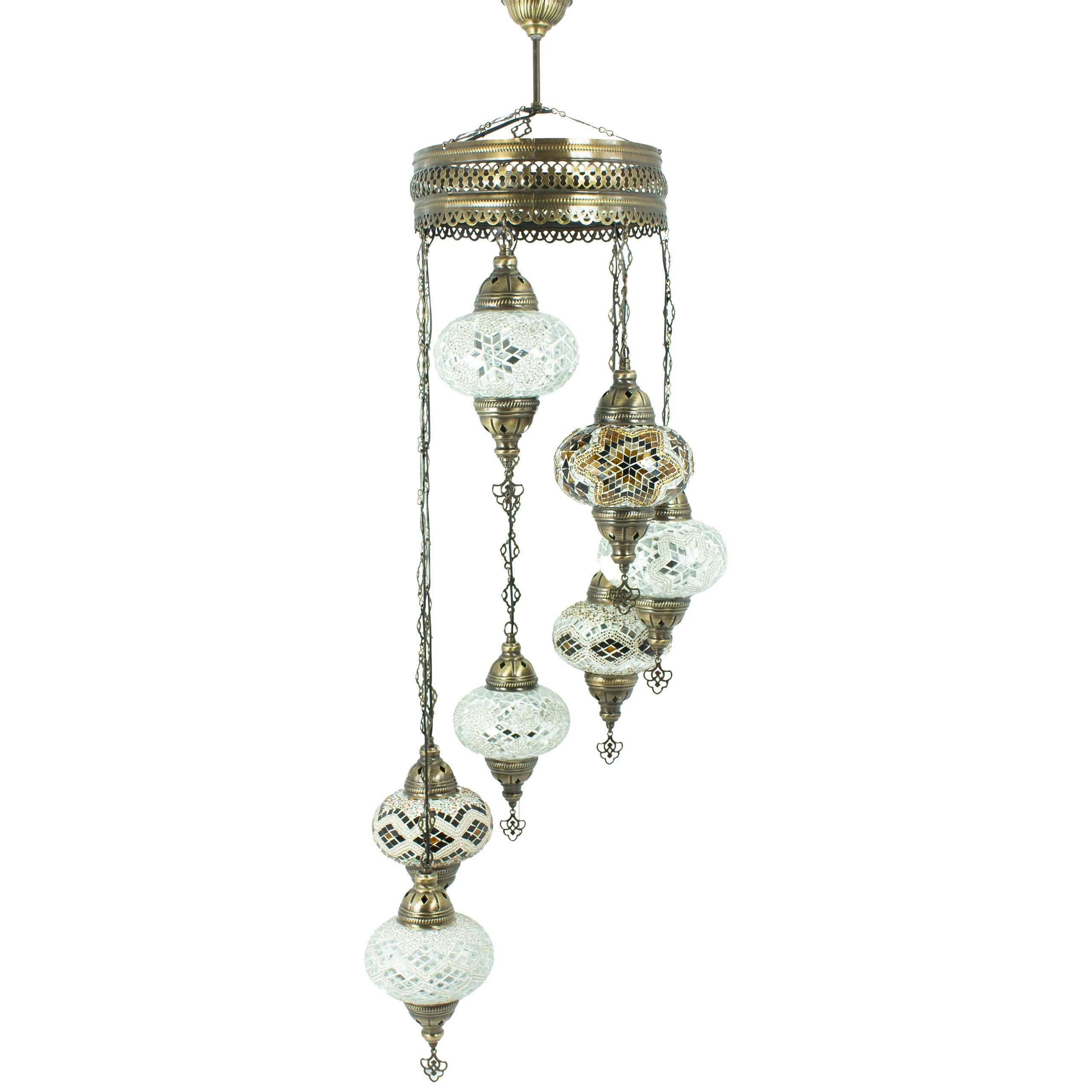 MoslandHome Handmade Turkish Mosaic Chandelier 7 Globe Hanging Lamp