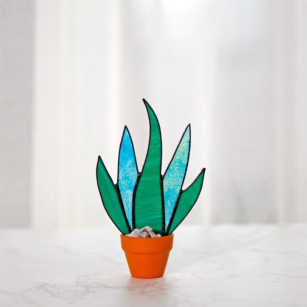 RainLine Handmade Stained Glass Cactus Succulent Suncatcher Decor