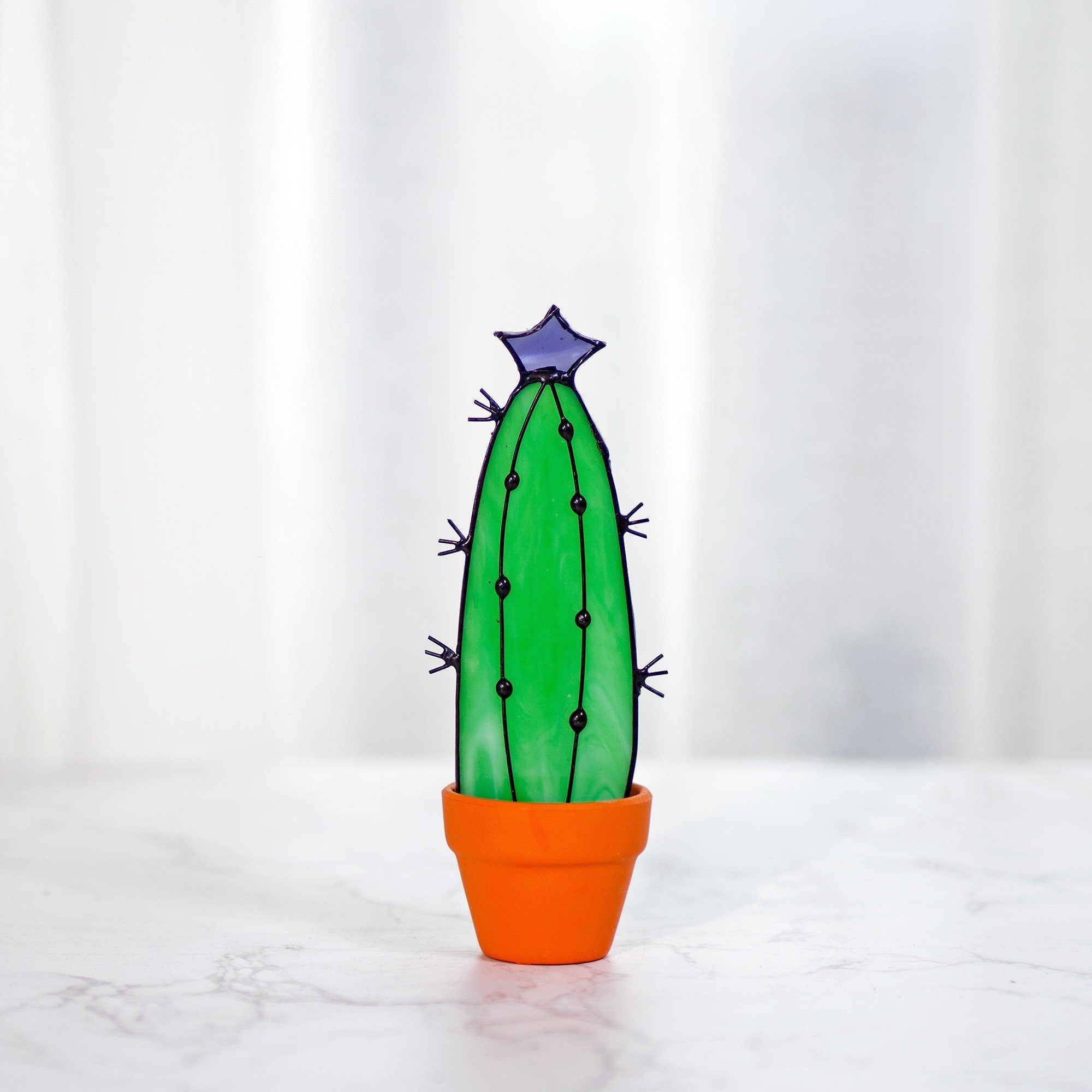 RainLine Stained Glass Cactus Suncatcher Handmade Succulent Decor