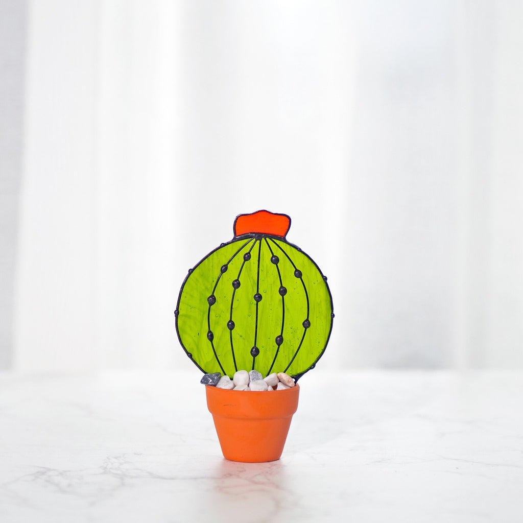RainLine Stained Glass Cactus Suncatcher Handmade Succulent Decor