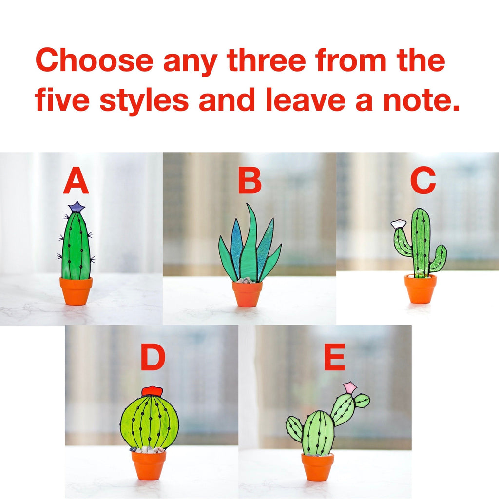 RainLine Stained Glass Cactus Suncatcher Artificial Plant Decor