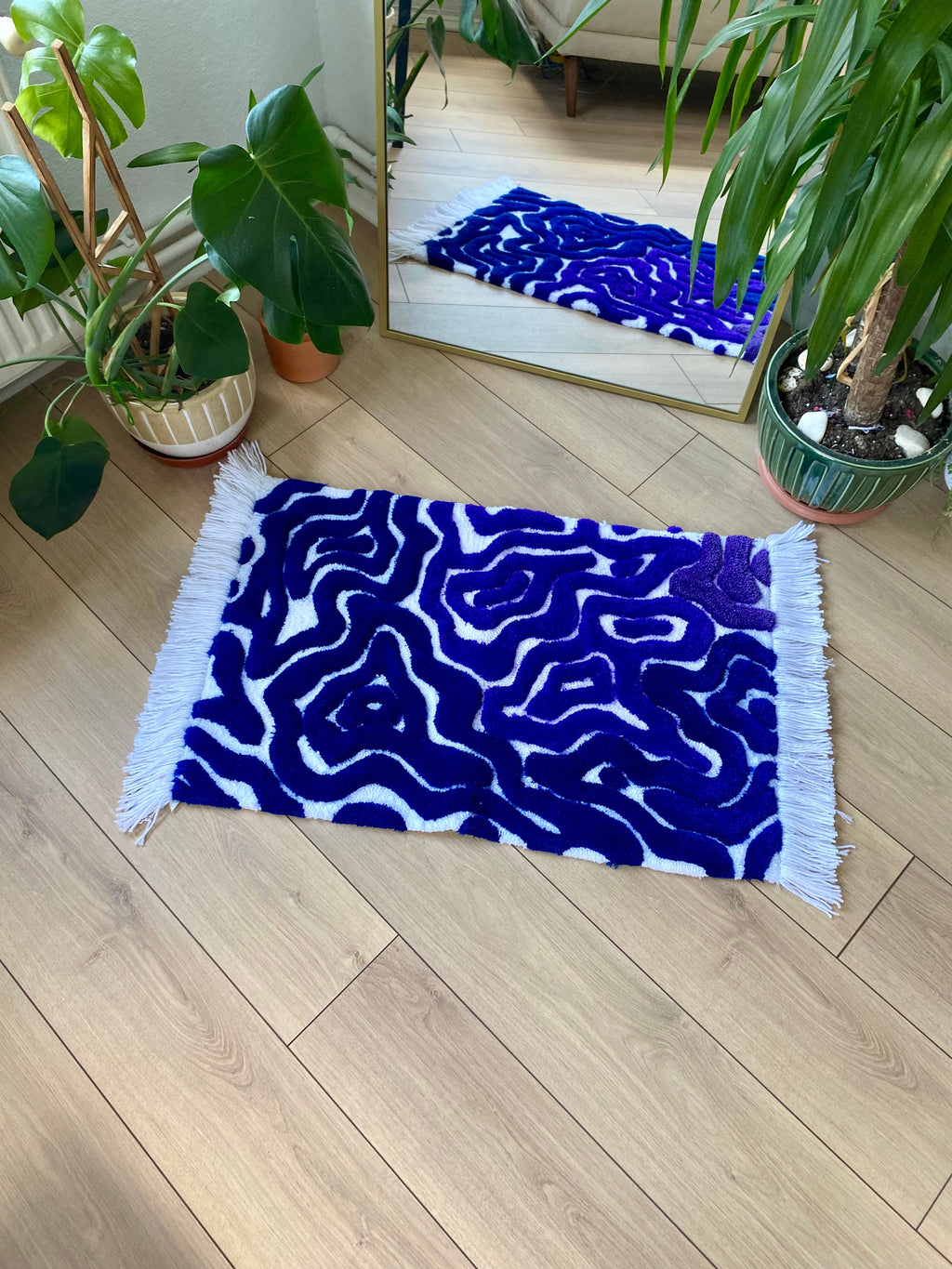 OrnnWorks Abstract Dark Blue Purple Fringed 3D Fluffy Tufted Rug