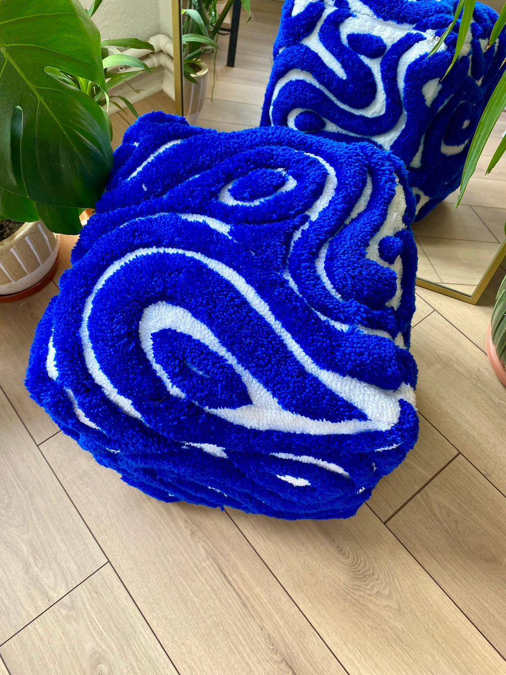 OrnnWorks Abstract 3D Tufted Ottoman Pouf Cover Blue & White