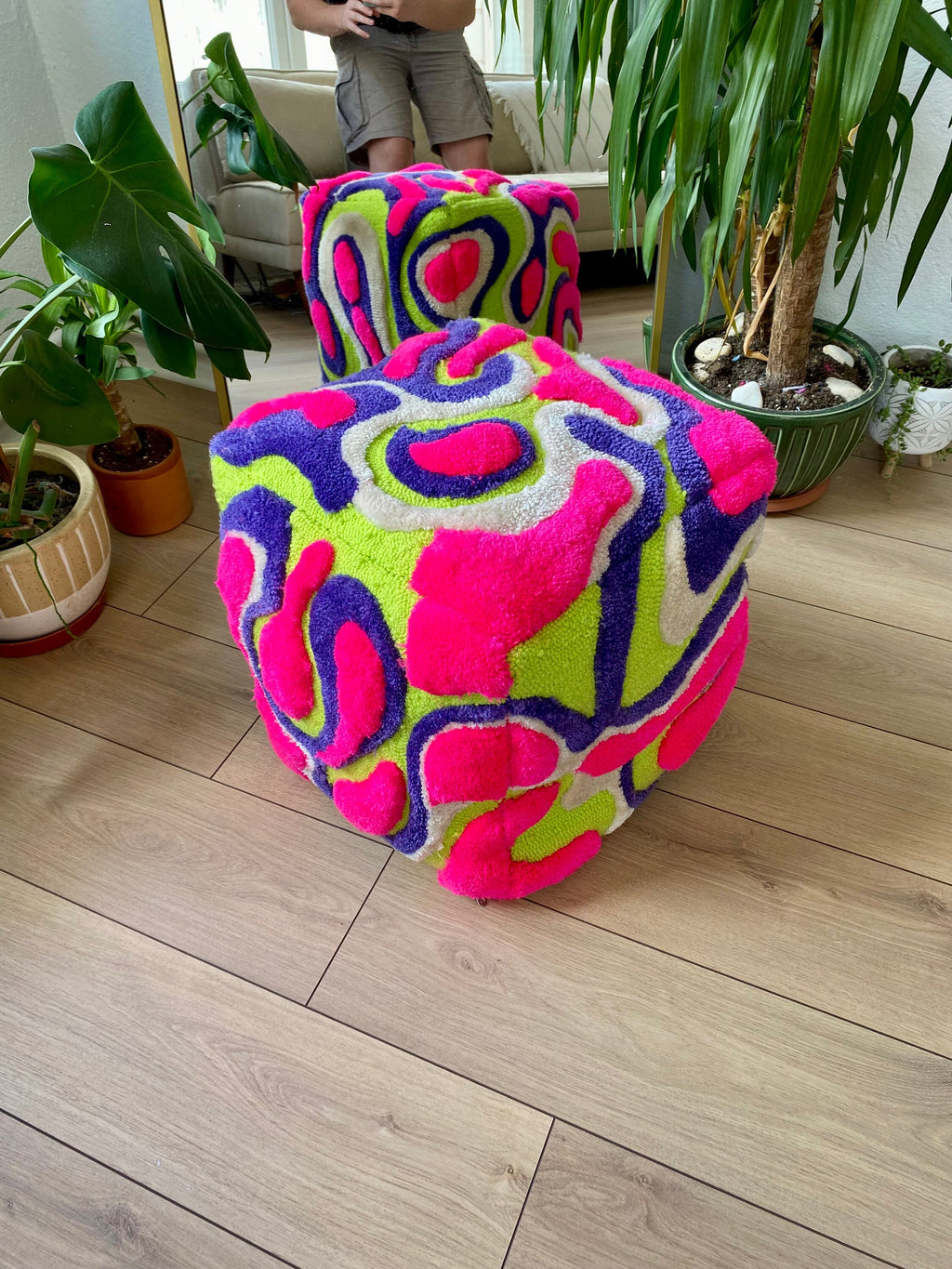 OrnnWorks Coral Abstract 3D Tufted Ottoman Pouf Cover Unstuffed 45cm
