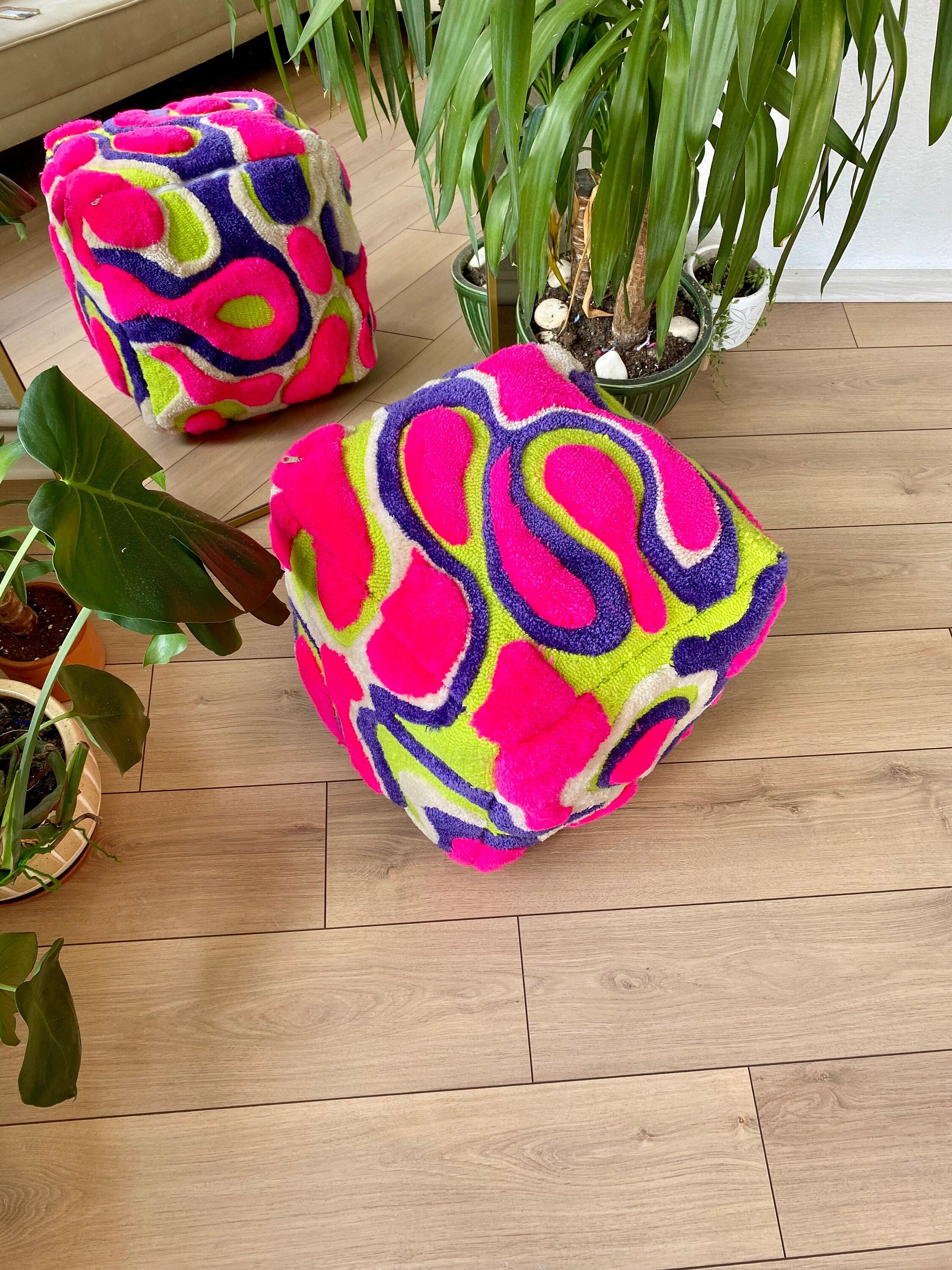 OrnnWorks Coral Abstract 3D Tufted Ottoman Pouf Cover Unstuffed 45cm