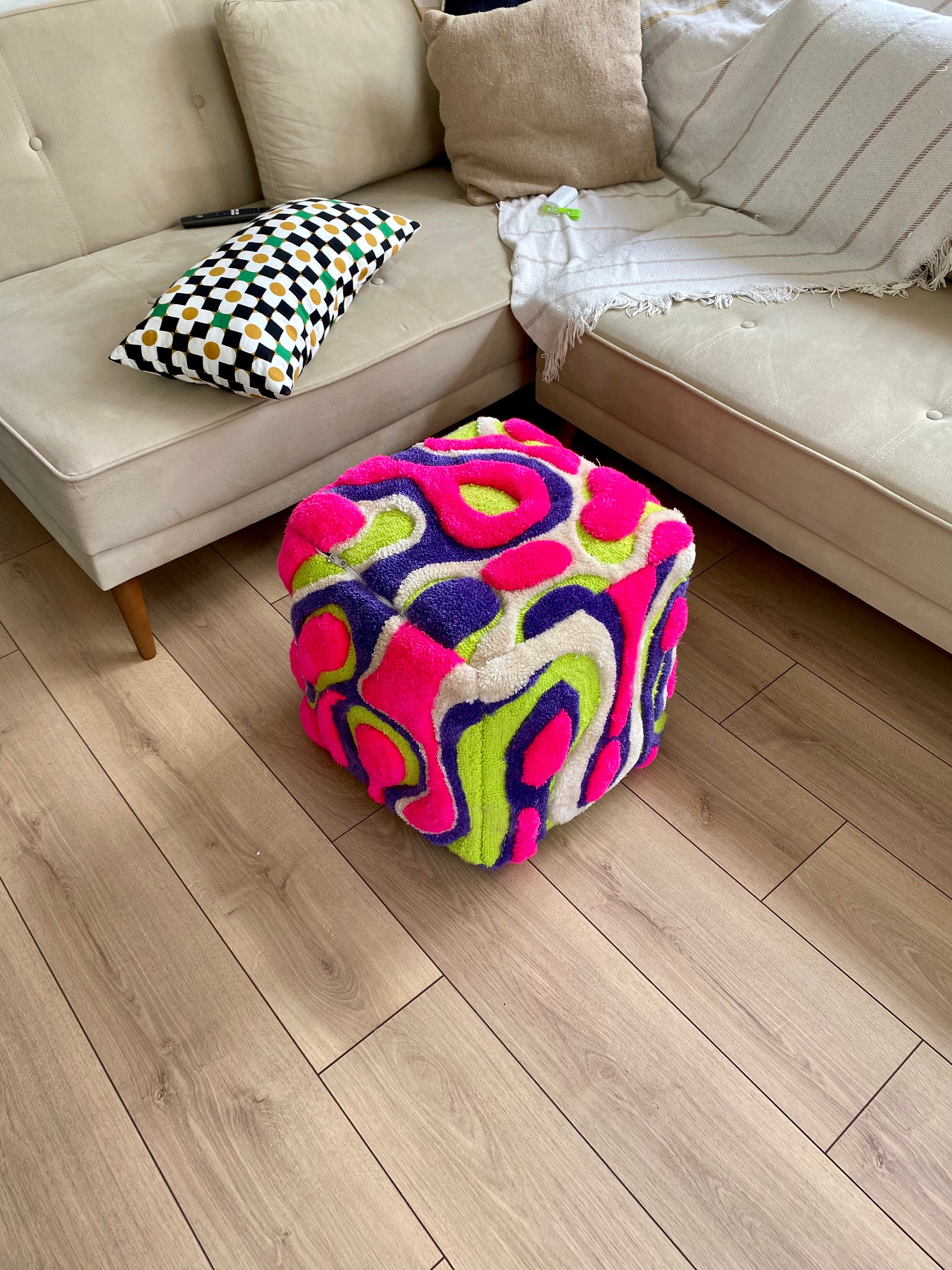 OrnnWorks Coral Abstract 3D Tufted Ottoman Pouf Cover Unstuffed 45cm
