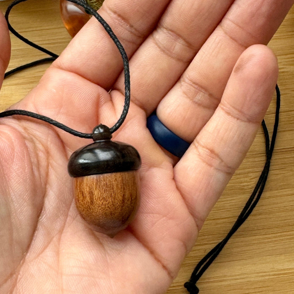 VanillaStarCafe Wooden Acorn Container Pendant Necklace 24in