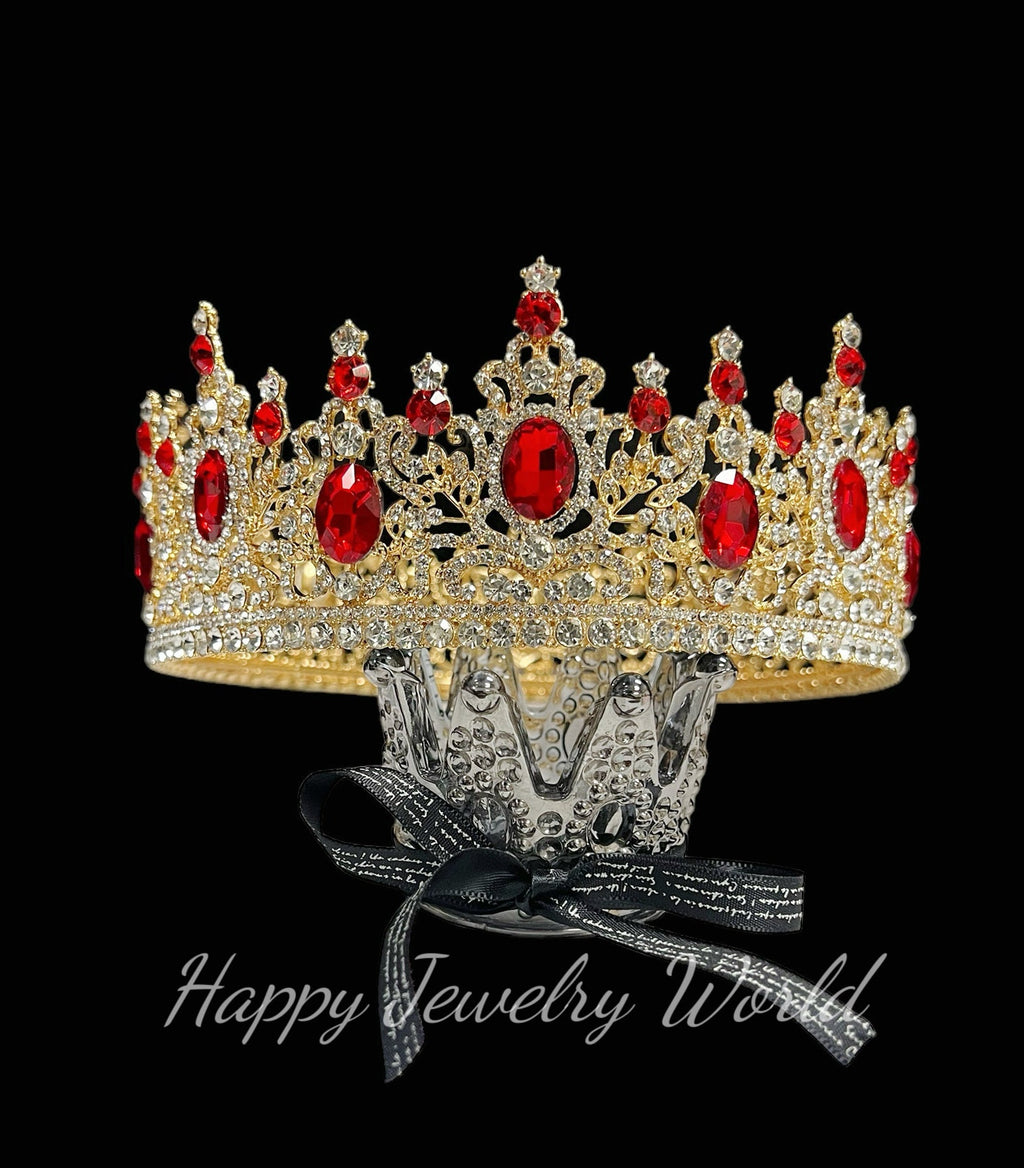 HappyJewelryWorld Royal King Red Rhinestone Crown for Men Costume Accessory