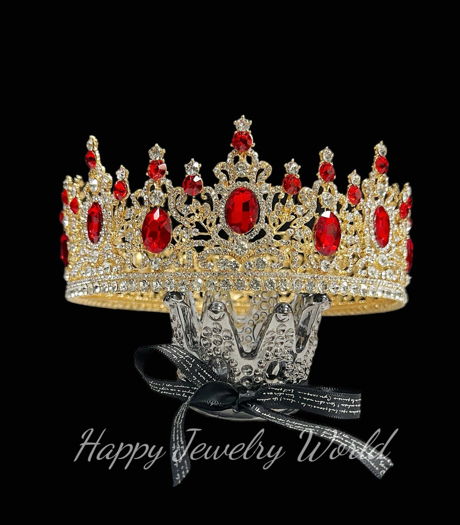 HappyJewelryWorld Royal King Red Rhinestone Crown for Men Costume Accessory