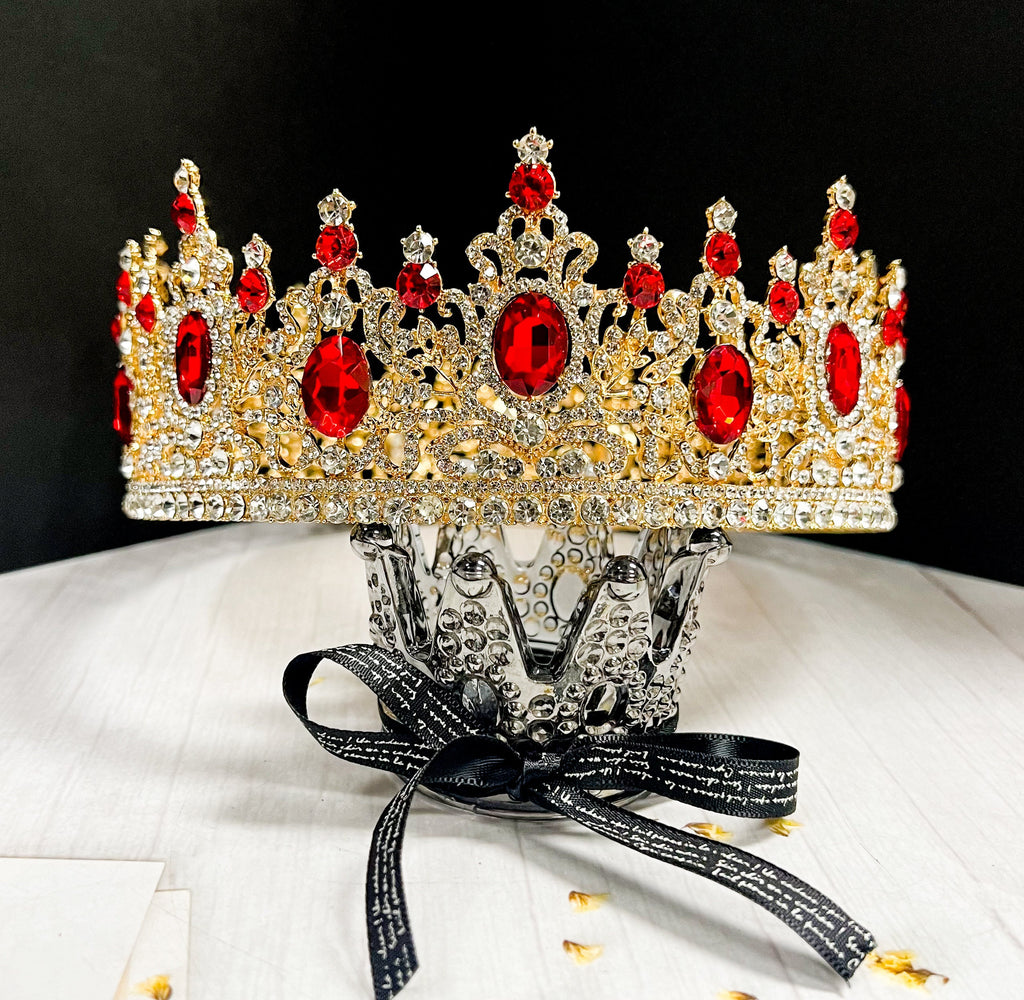 HappyJewelryWorld Royal King Red Rhinestone Crown for Men Costume Accessory