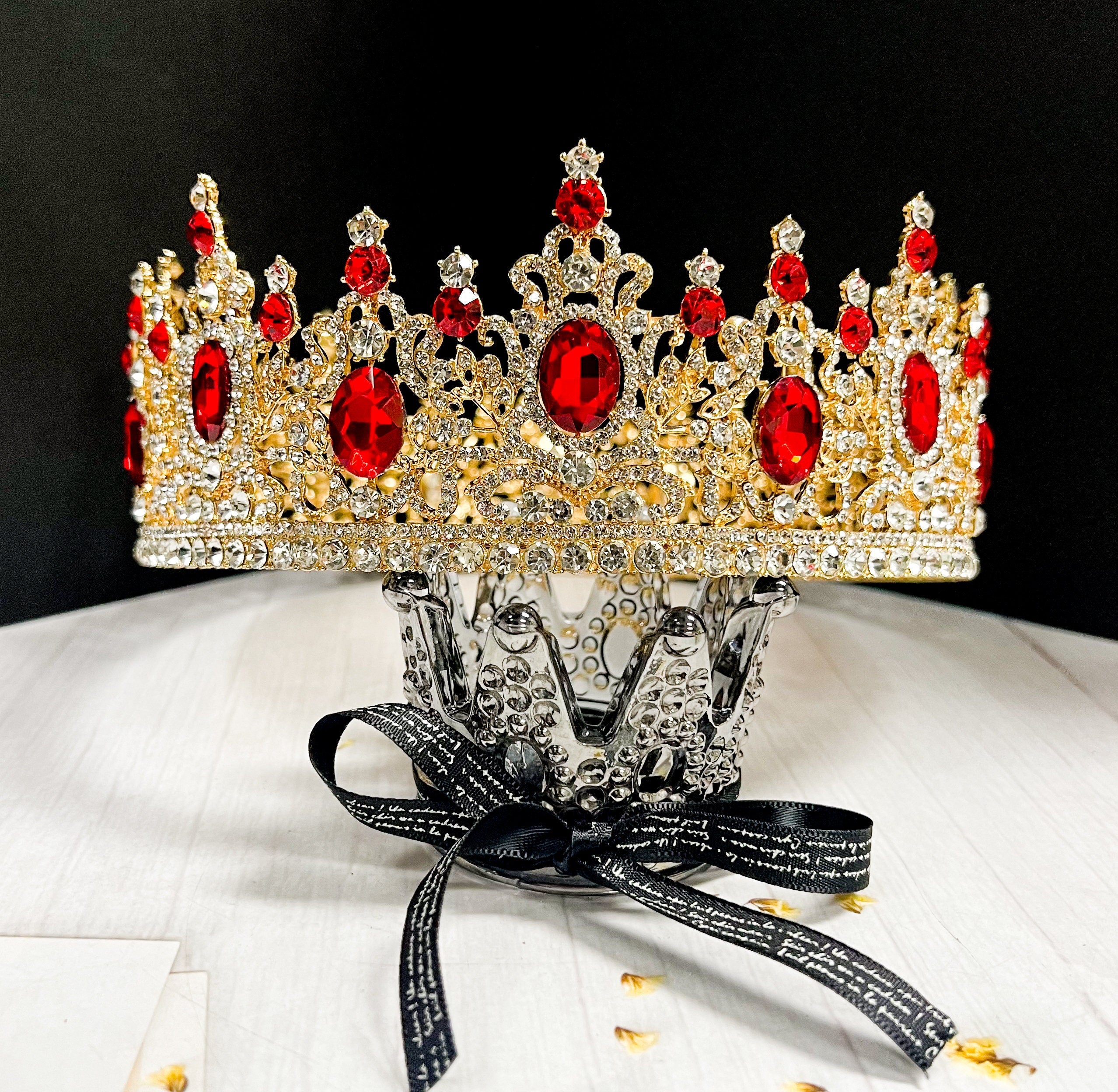 HappyJewelryWorld Royal King Red Rhinestone Crown for Men Costume Accessory