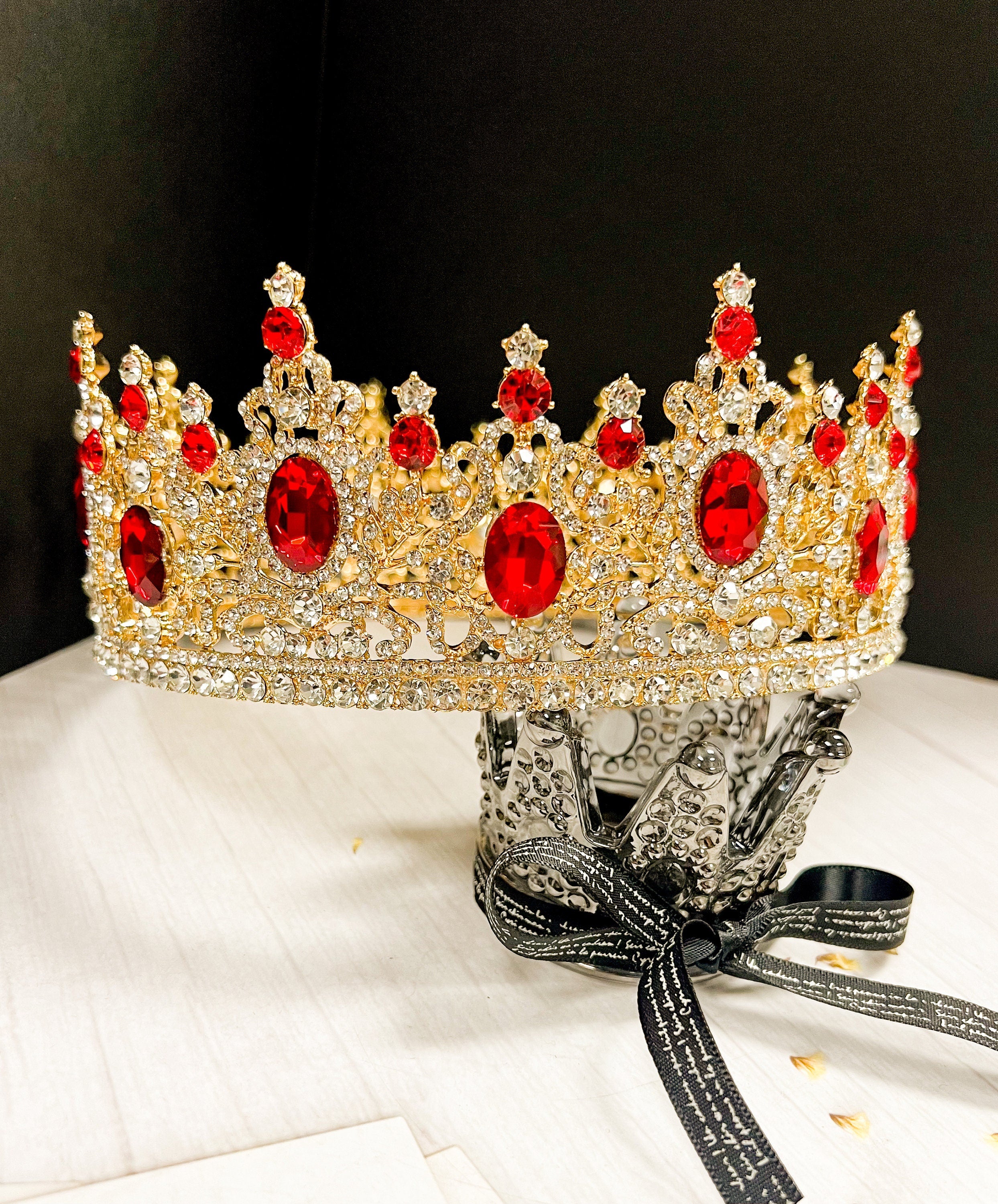 HappyJewelryWorld Royal King Red Rhinestone Crown for Men Costume Accessory