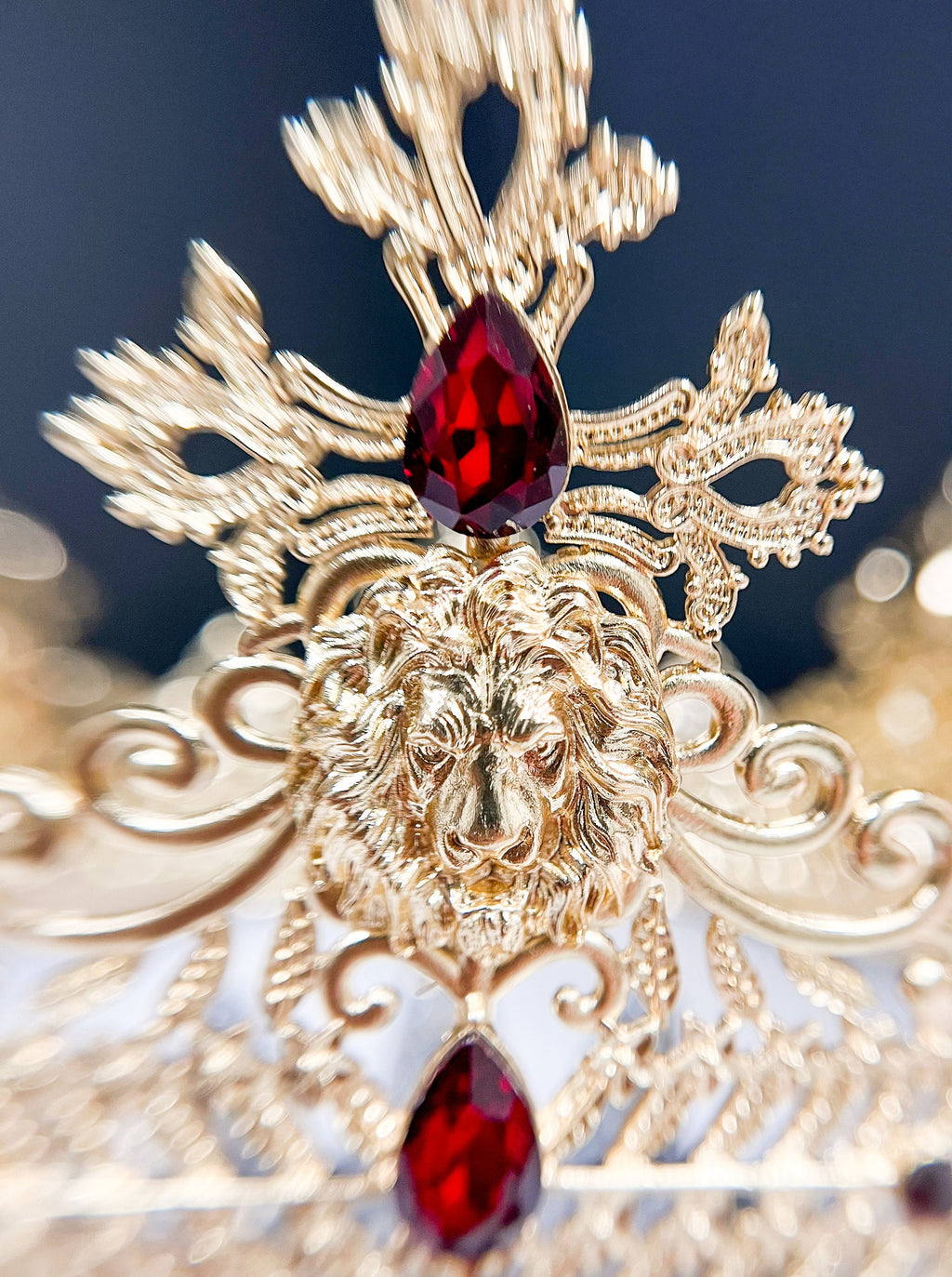 Gold King Lion Crown with Red Crystal and Rhinestones