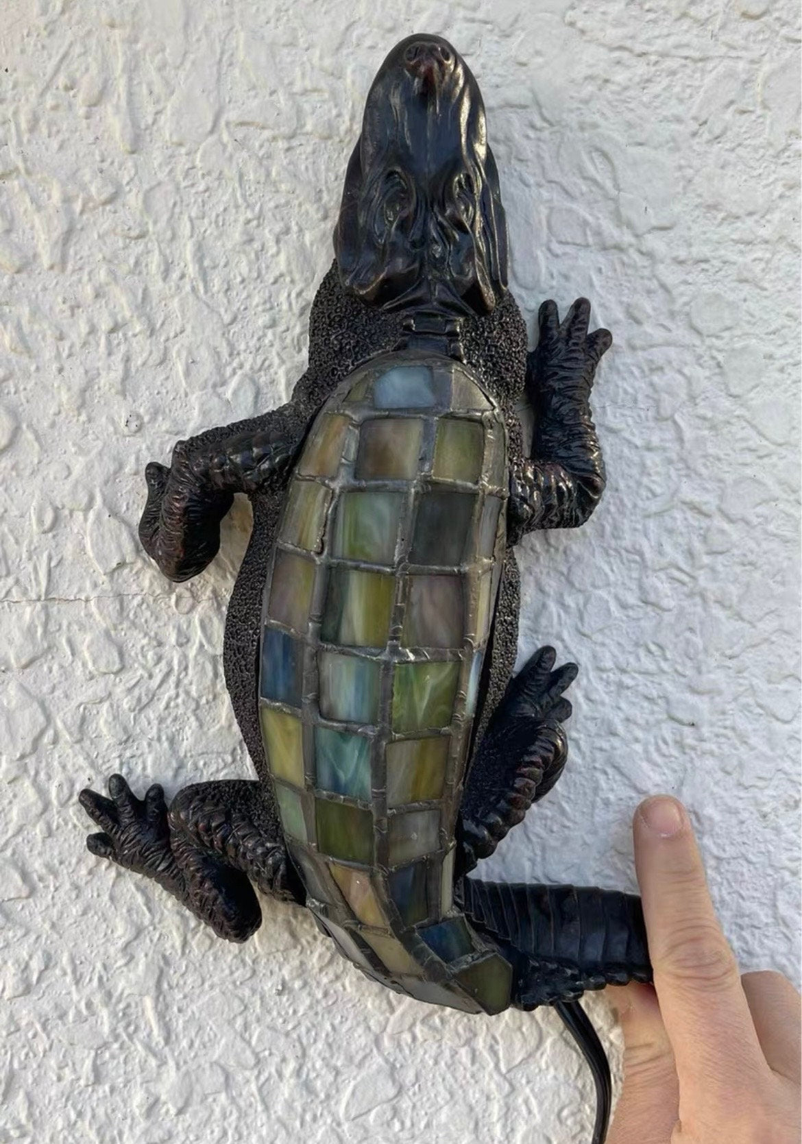 U2Antique Crocodile Tiffany Table Lamp Handmade Antique Glass Bronze