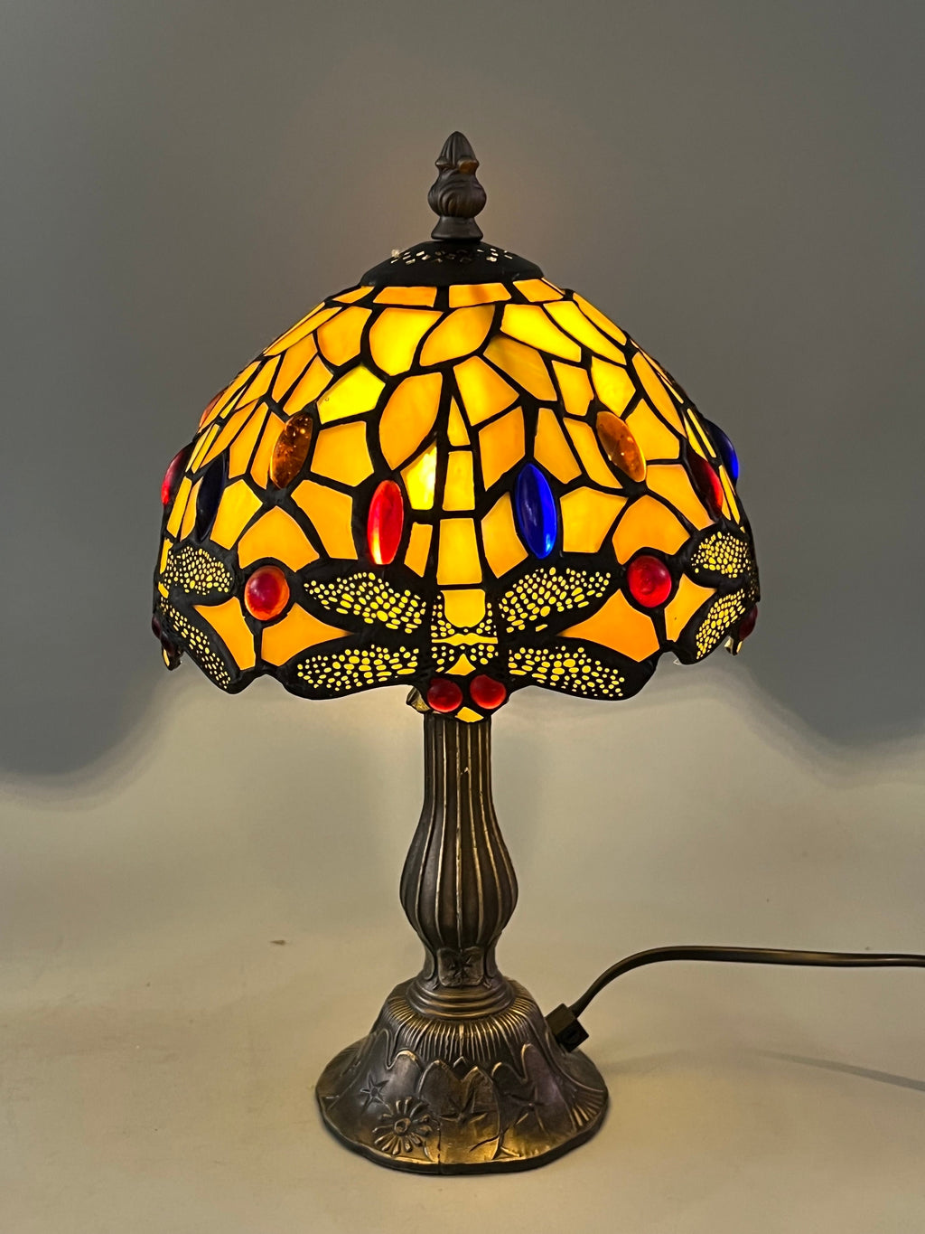 U2Antique Dragonfly Tiffany Table Lamp Stained Glass 8in