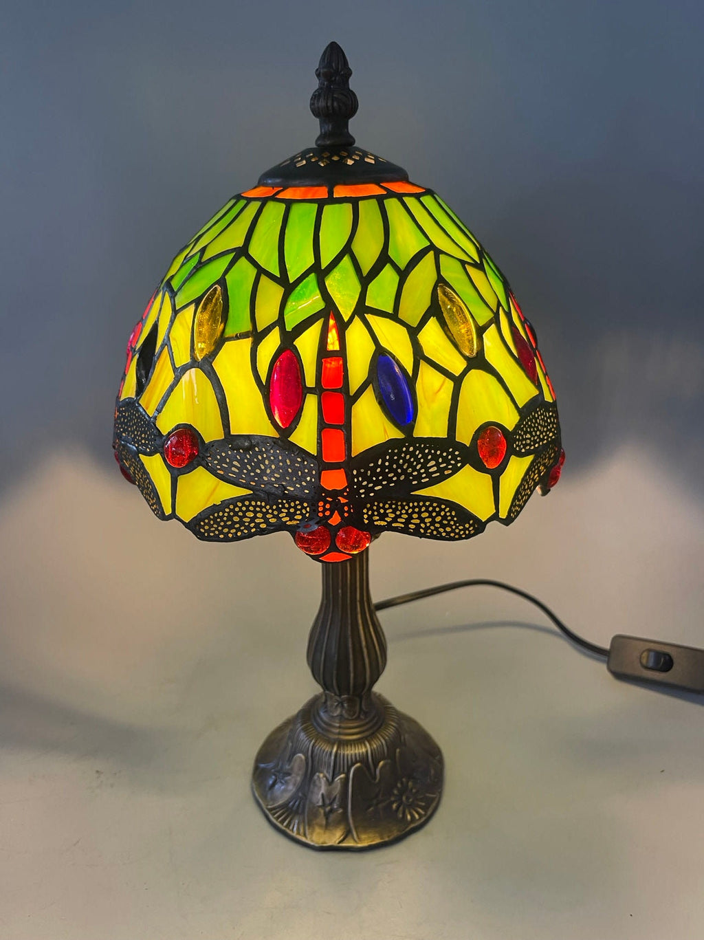 U2Antique Dragonfly Tiffany Table Lamp Stained Glass 8in