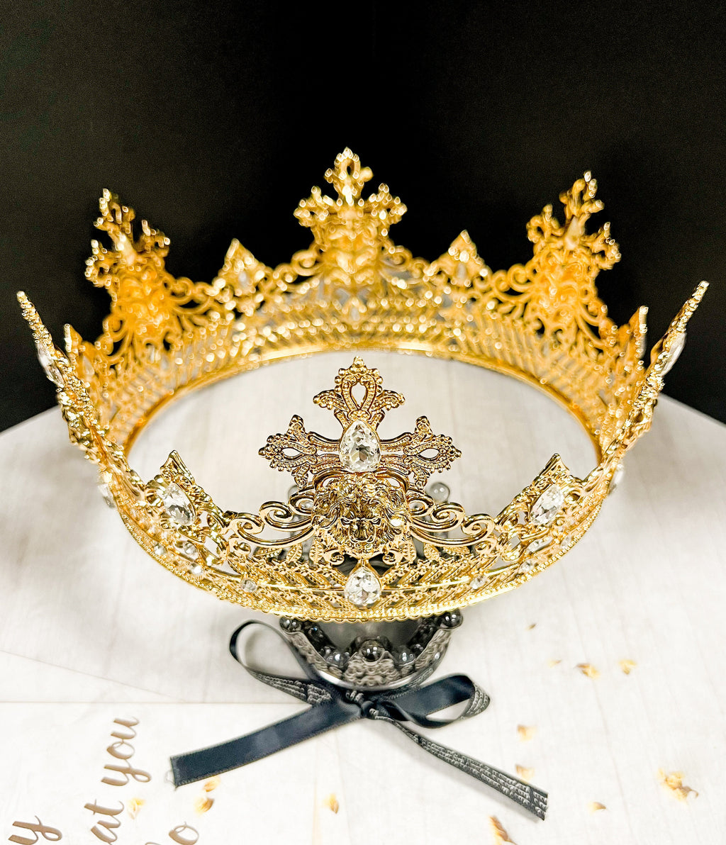 HappyJewelryWorld Gold Lion King Crown With Clear Rhinestone 24in
