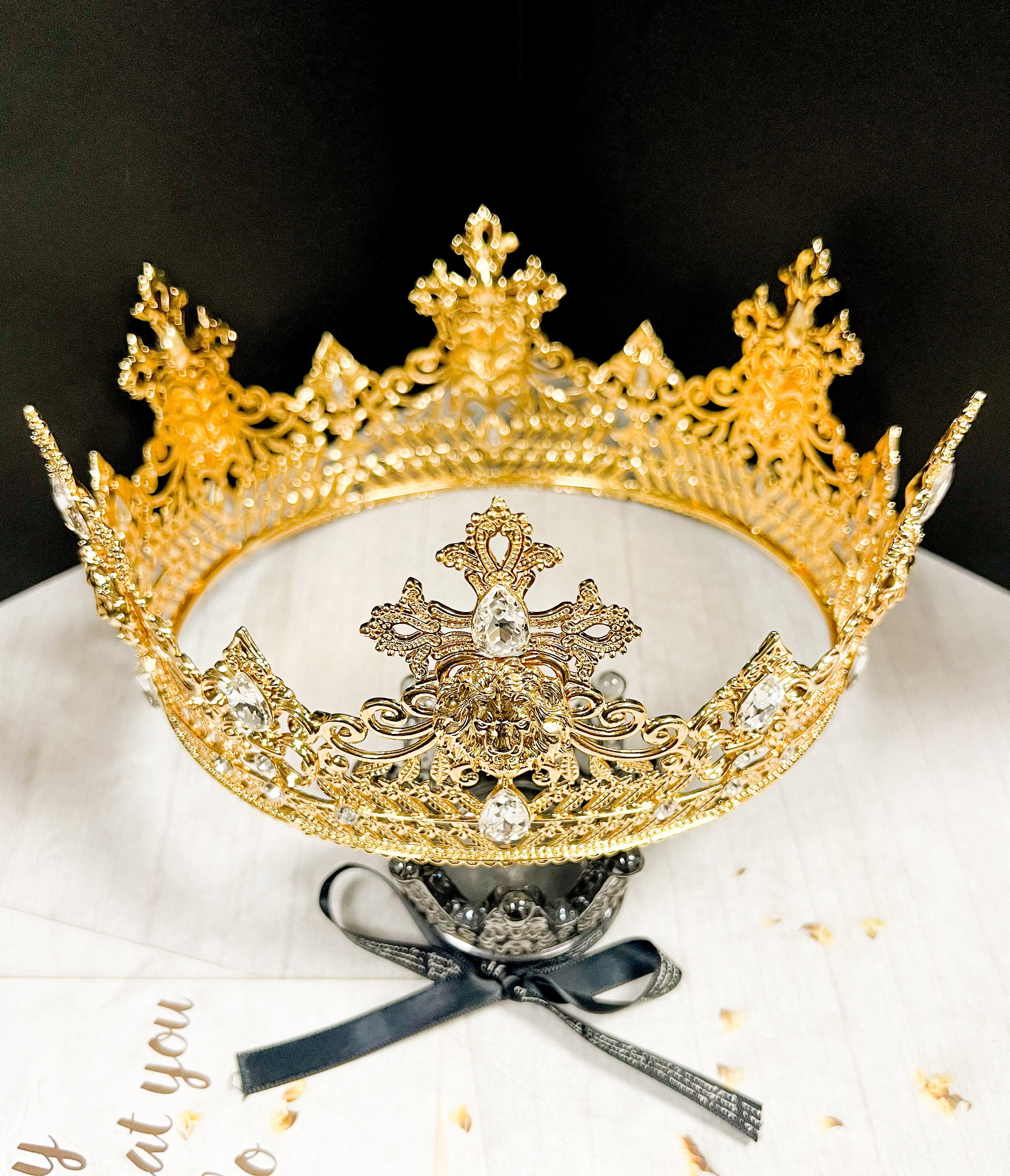 HappyJewelryWorld Gold Lion King Crown With Clear Rhinestone 24in
