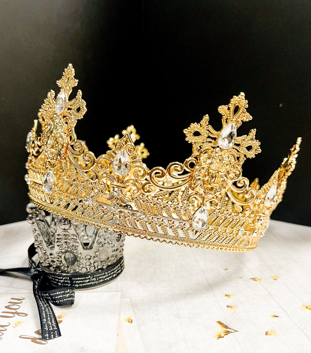HappyJewelryWorld Gold Lion King Crown With Clear Rhinestone 24in