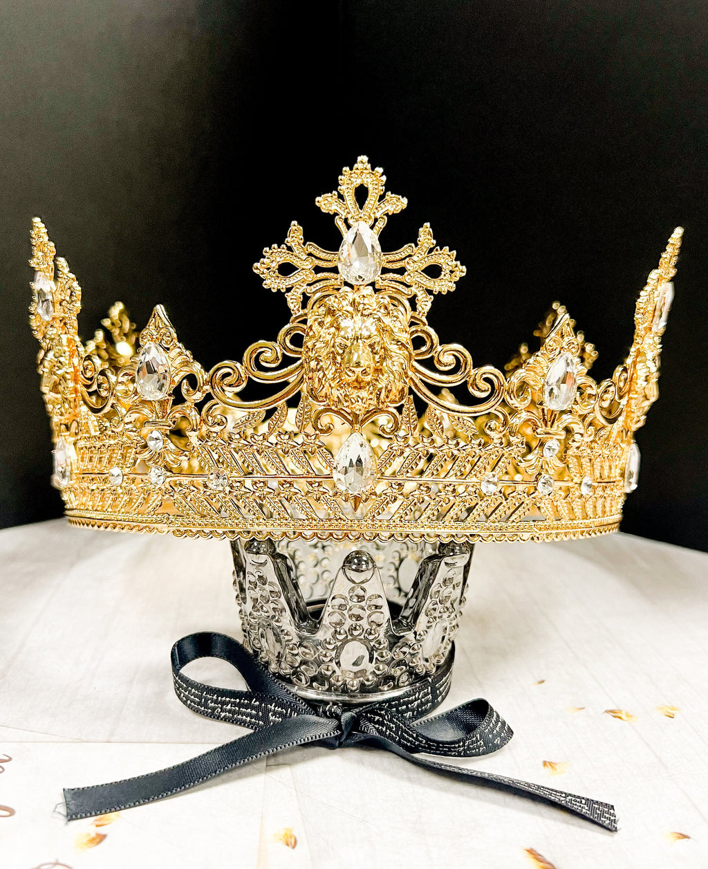 HappyJewelryWorld Gold Lion King Crown With Clear Rhinestone 24in
