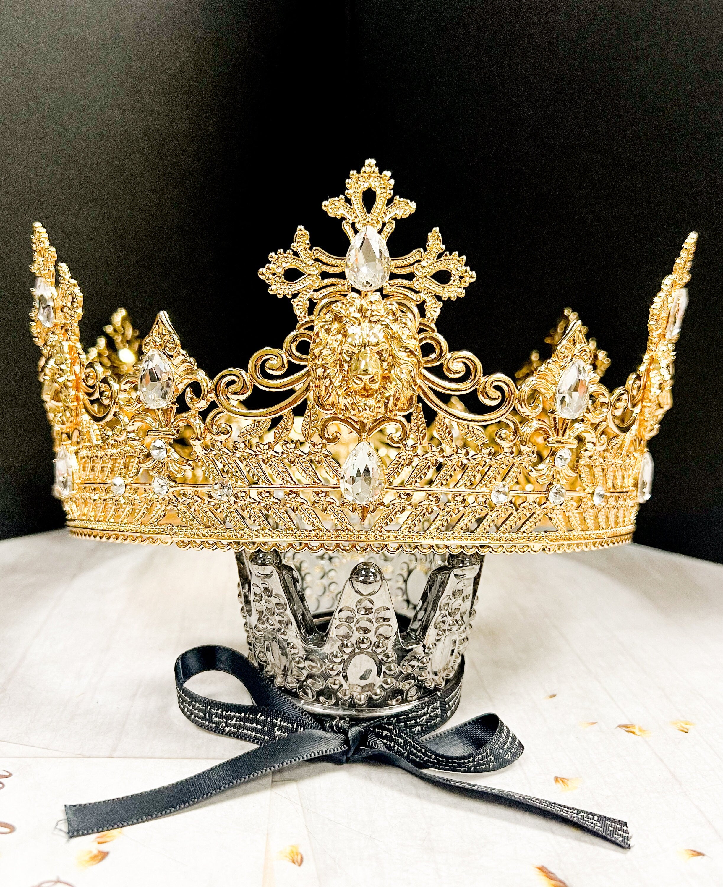 HappyJewelryWorld Gold Lion King Crown With Clear Rhinestone 24in