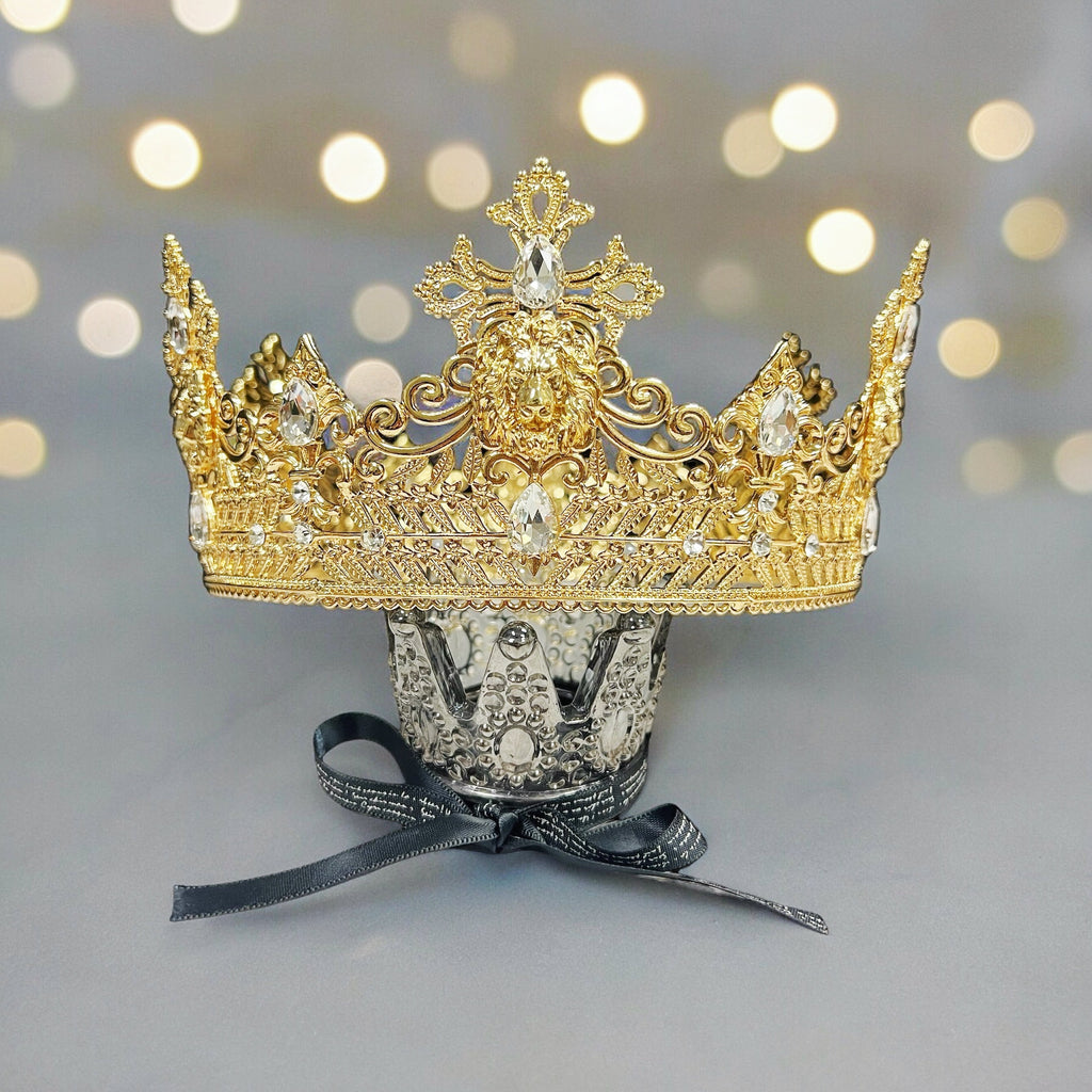 HappyJewelryWorld Gold Lion King Crown With Clear Rhinestone 24in