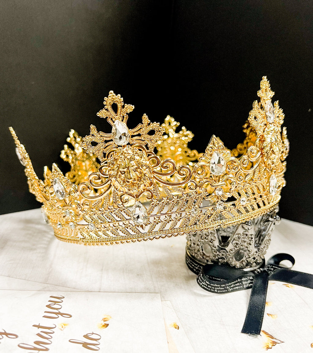 HappyJewelryWorld Gold Lion King Crown With Clear Rhinestone 24in