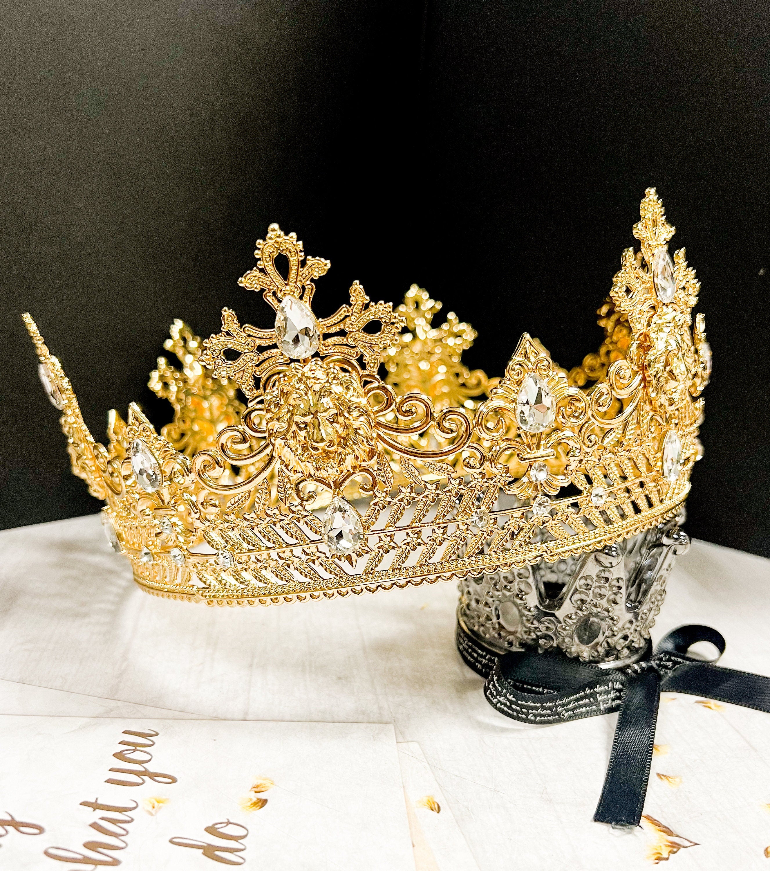 HappyJewelryWorld Gold Lion King Crown With Clear Rhinestone 24in