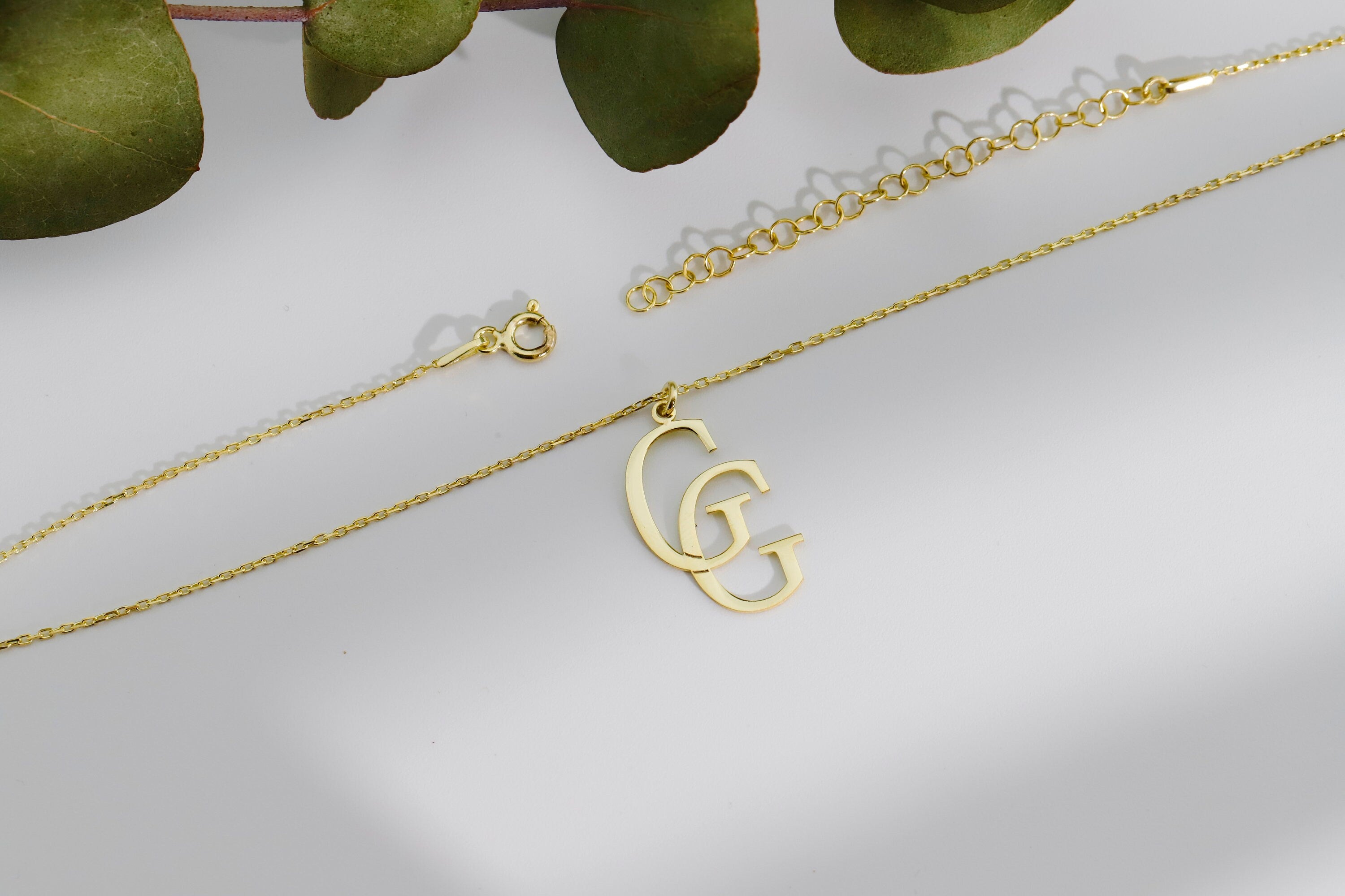 SilverGoldandRose Interlocking Initials Custom Monogram Necklace Brass