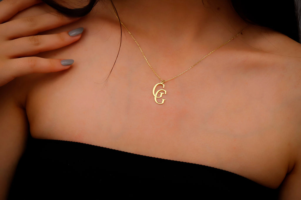 SilverGoldandRose Interlocking Initials Custom Monogram Necklace Brass