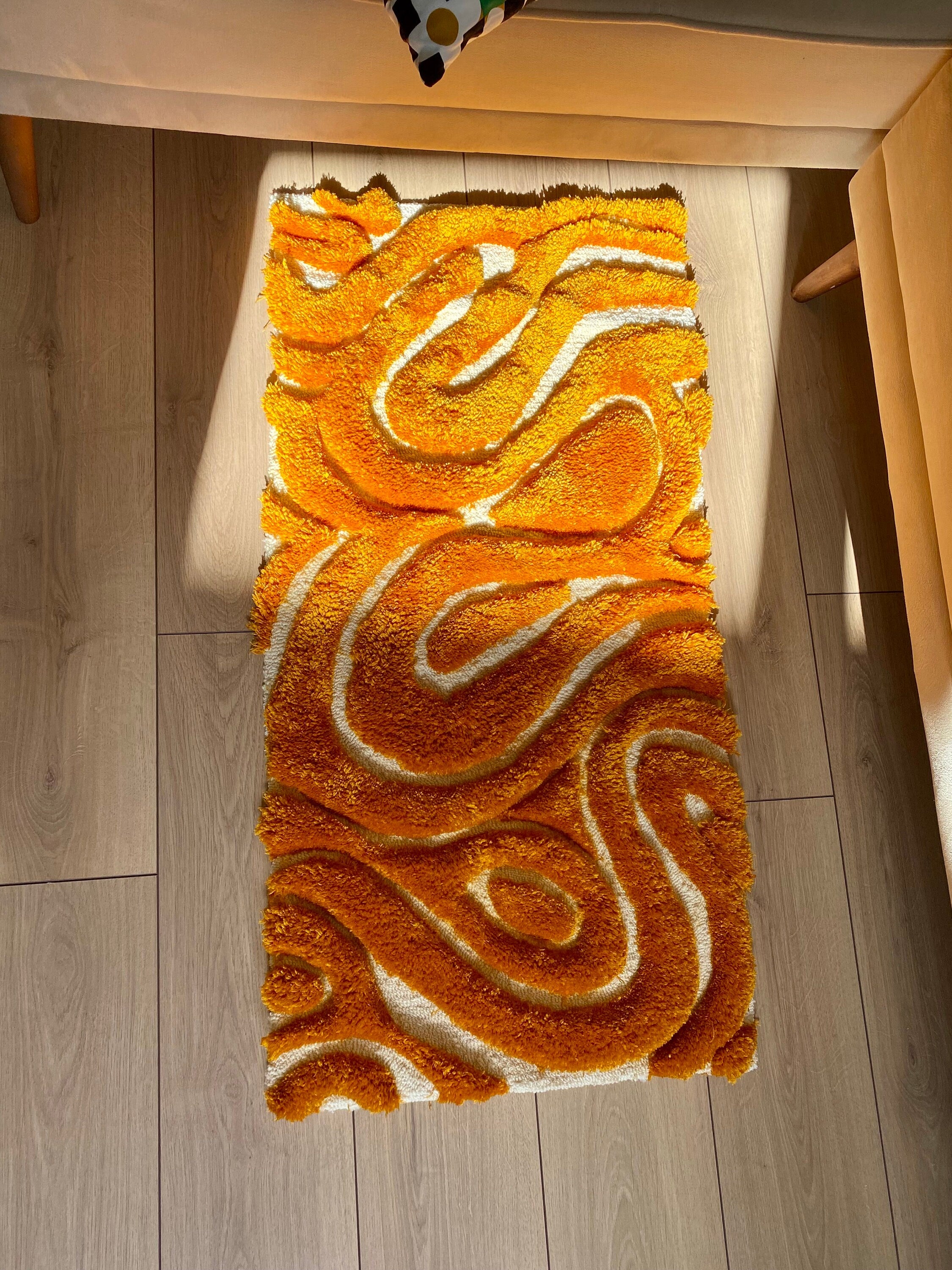 OrnnWorks Mustard Abstract 3D Fluffy Handmade Tufted Rug 110cm