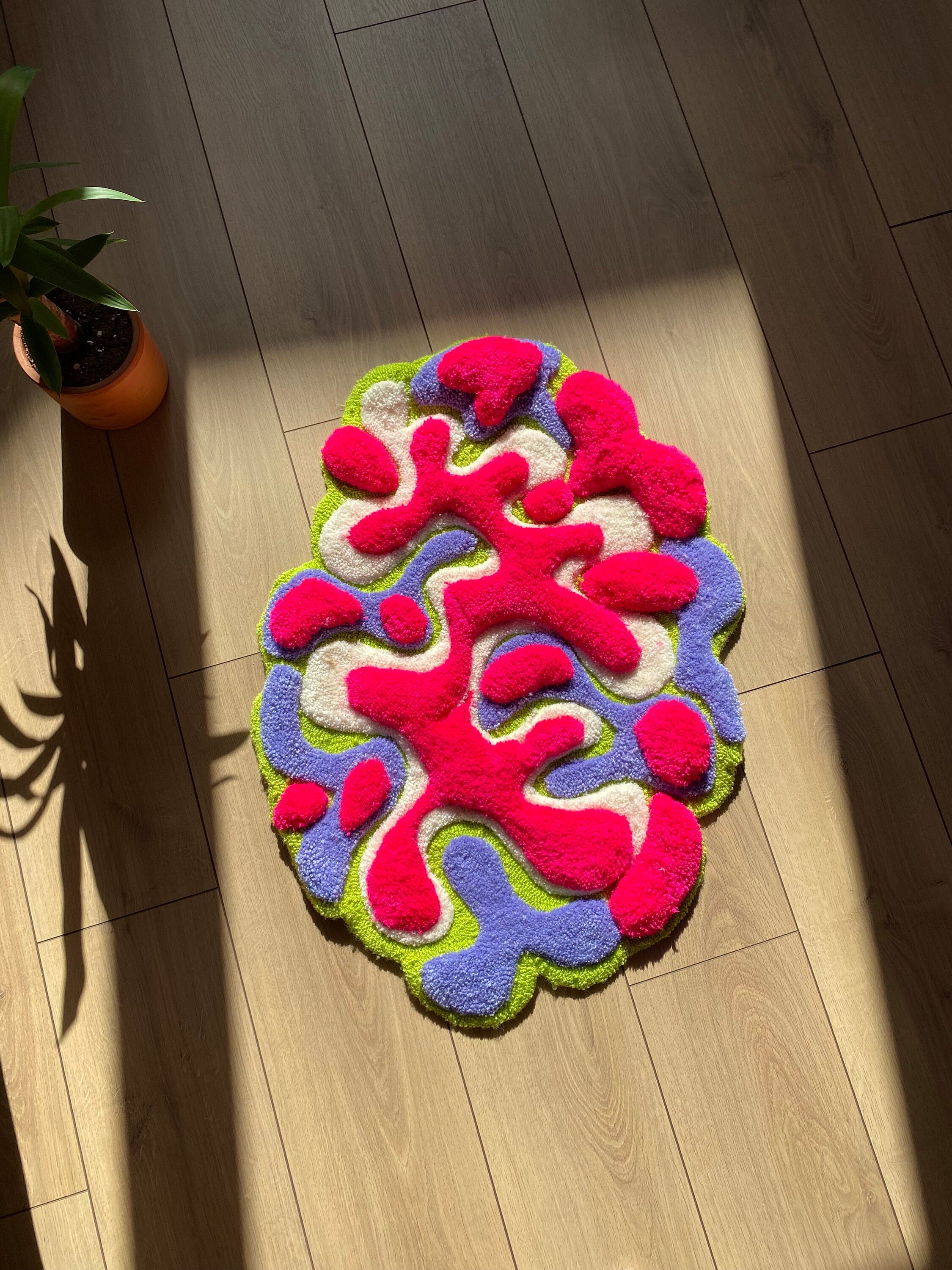 OrnnWorks Coral Abstract 3D Fluffy Handmade Tufted Rug