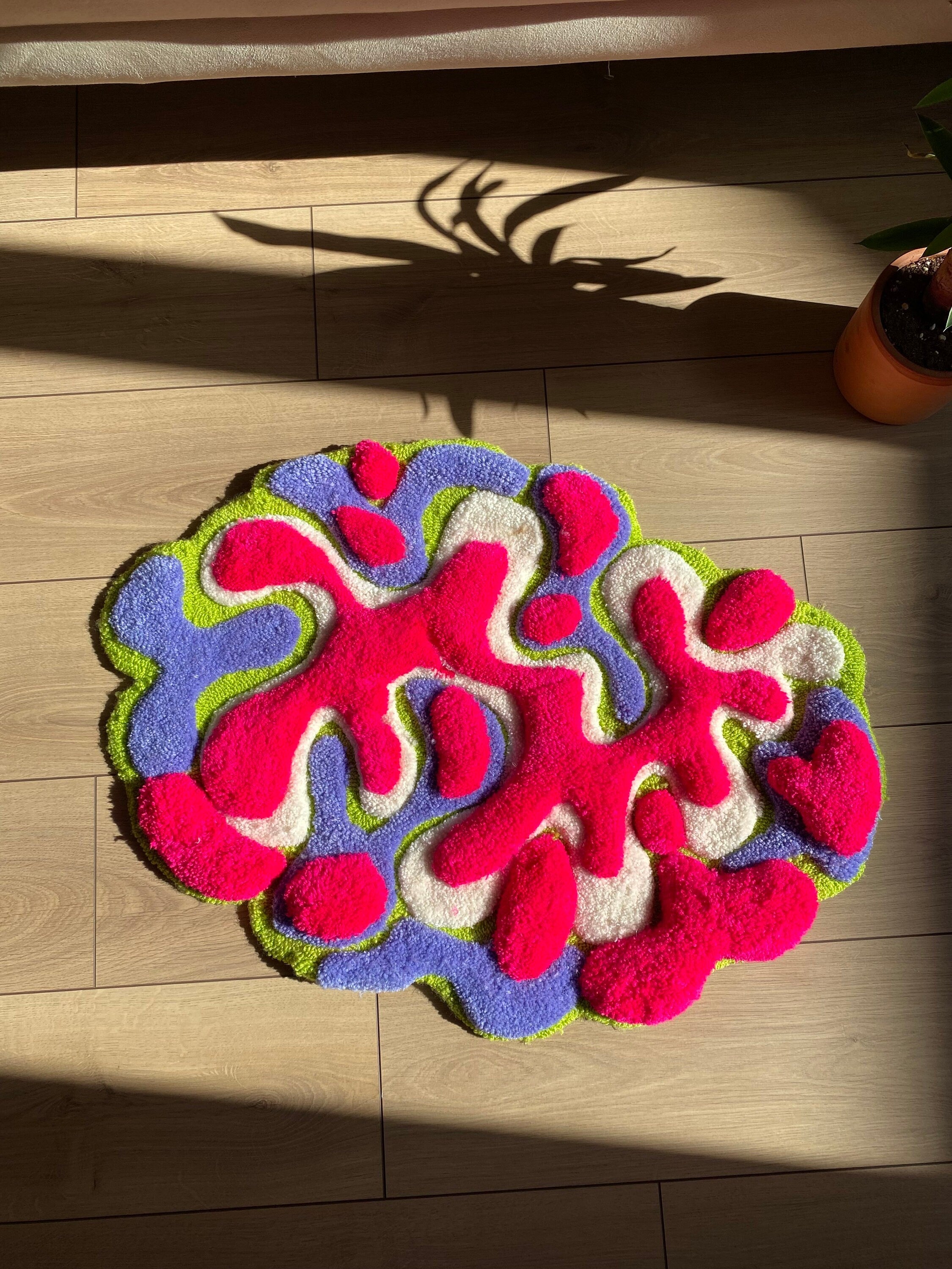 OrnnWorks Coral Abstract 3D Fluffy Handmade Tufted Rug