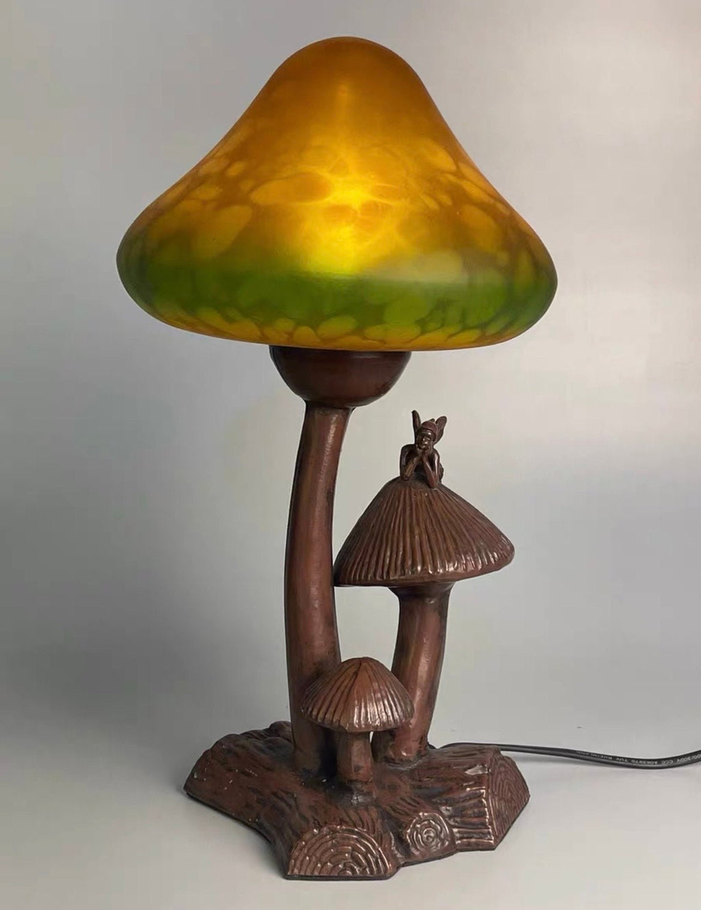 U2Antique Mushroom Stained Glass Table Lamp Fairy Figurine 12in